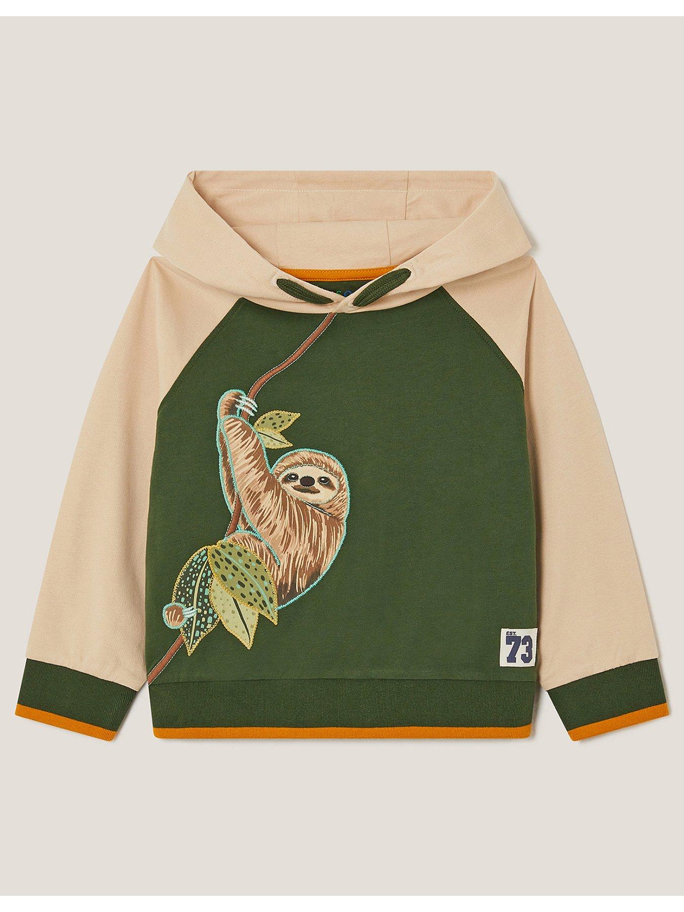 Monsoon Boys Sloth Hoodie - Khaki