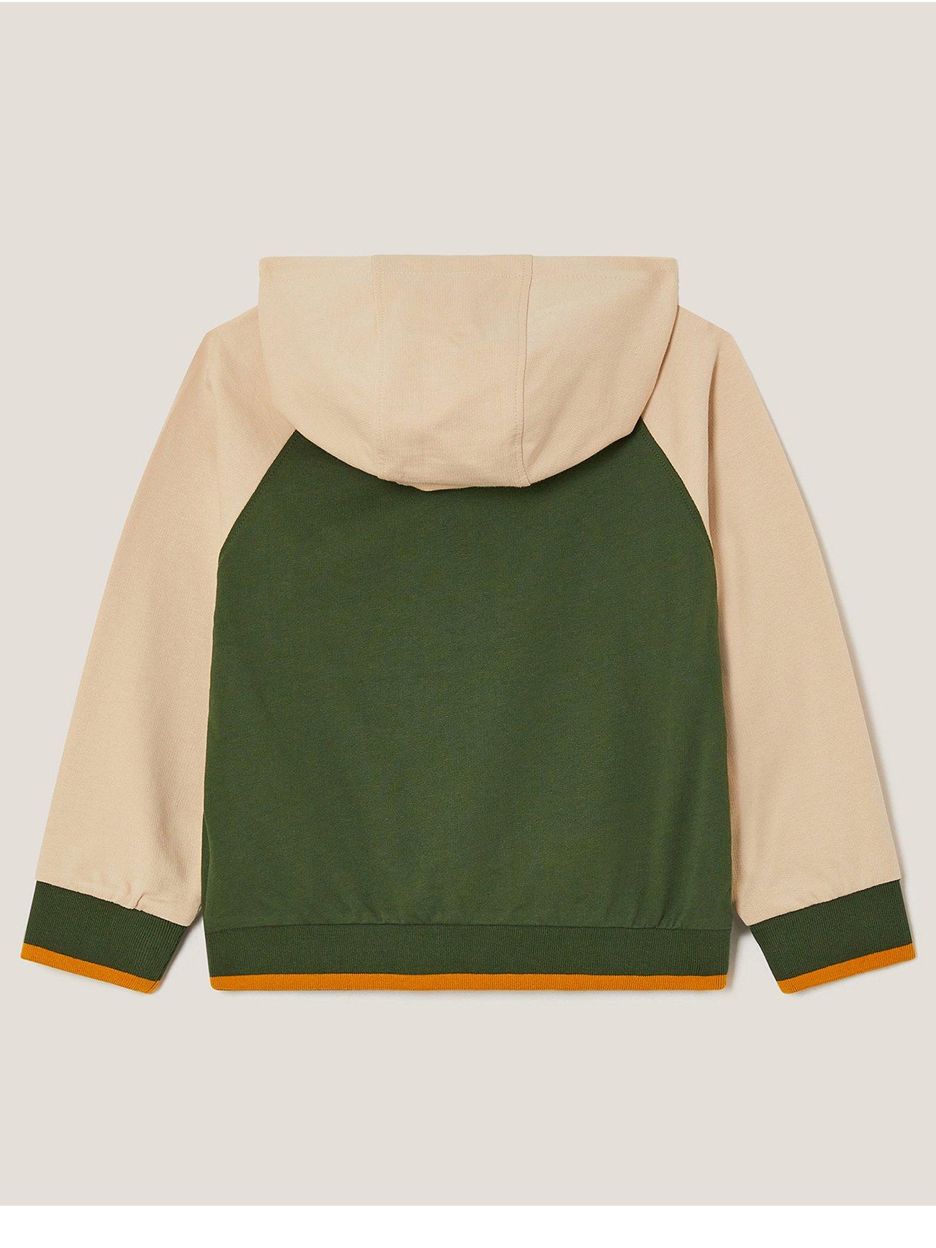 back image of monsoon-boys-sloth-hoodie-khaki