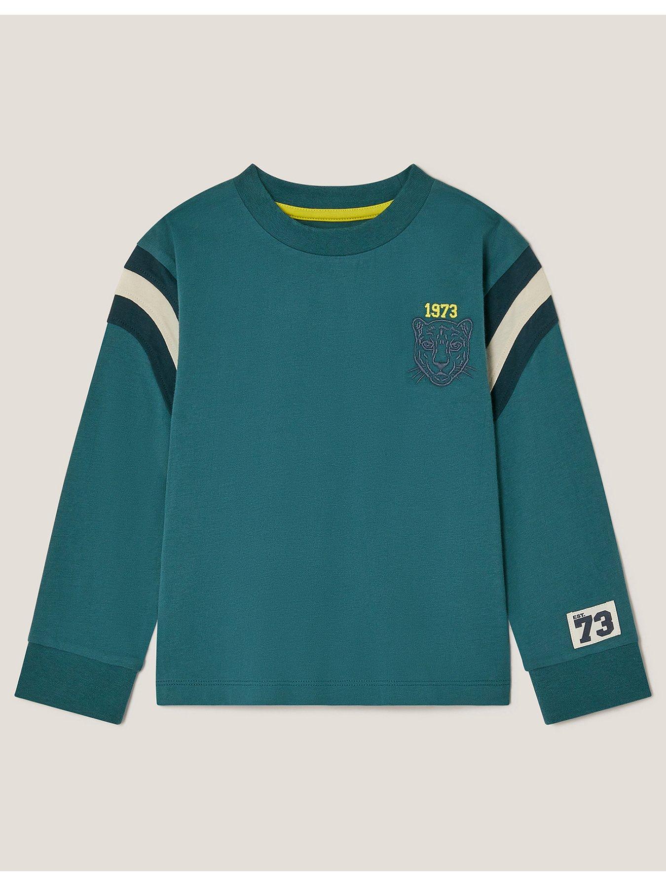 front image of monsoon-boys-long-sleeve-tshirt-with-embroidered-logo-blue