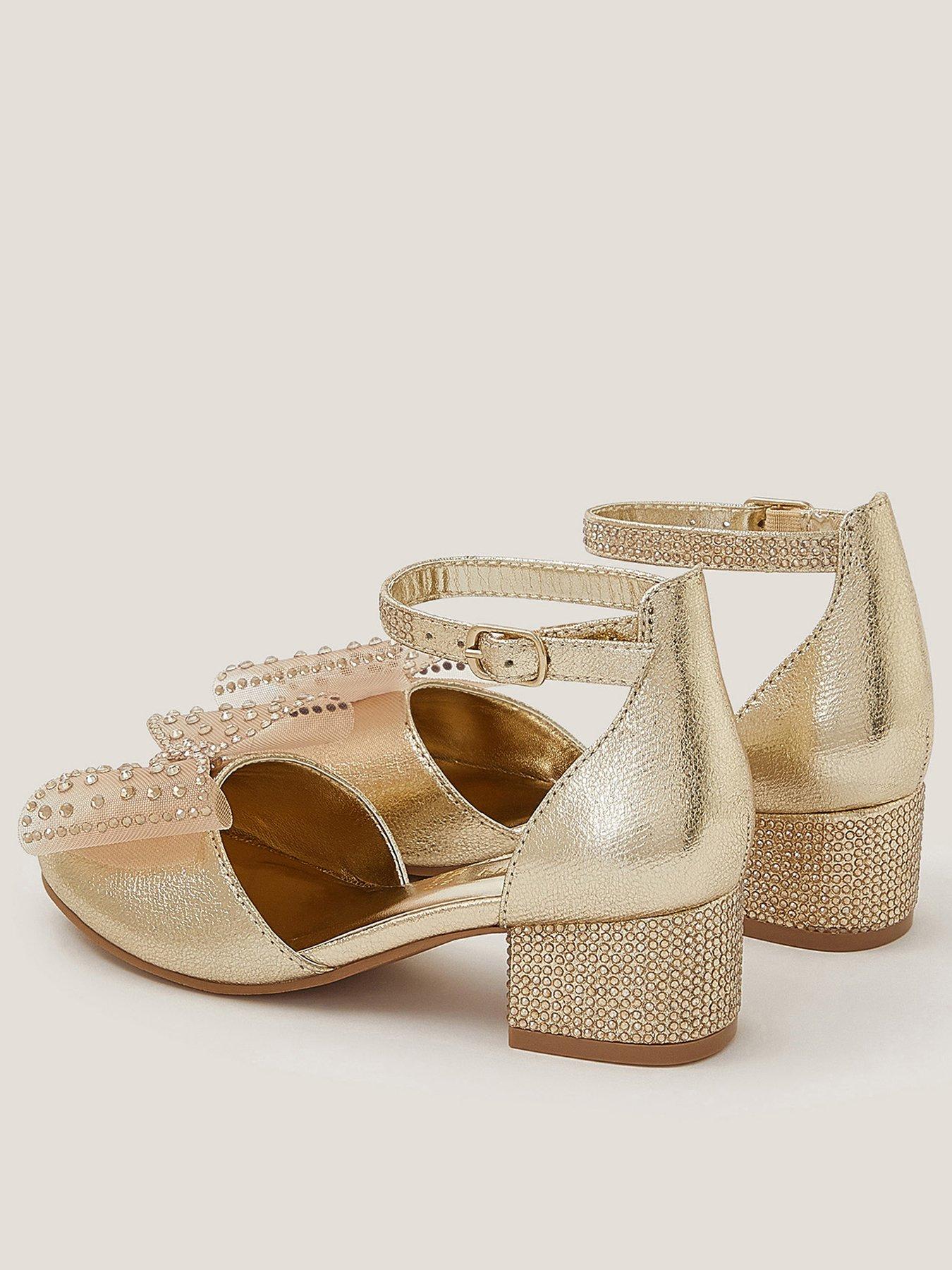  image of monsoon-girls-diamante-bow-heel-shoes-gold