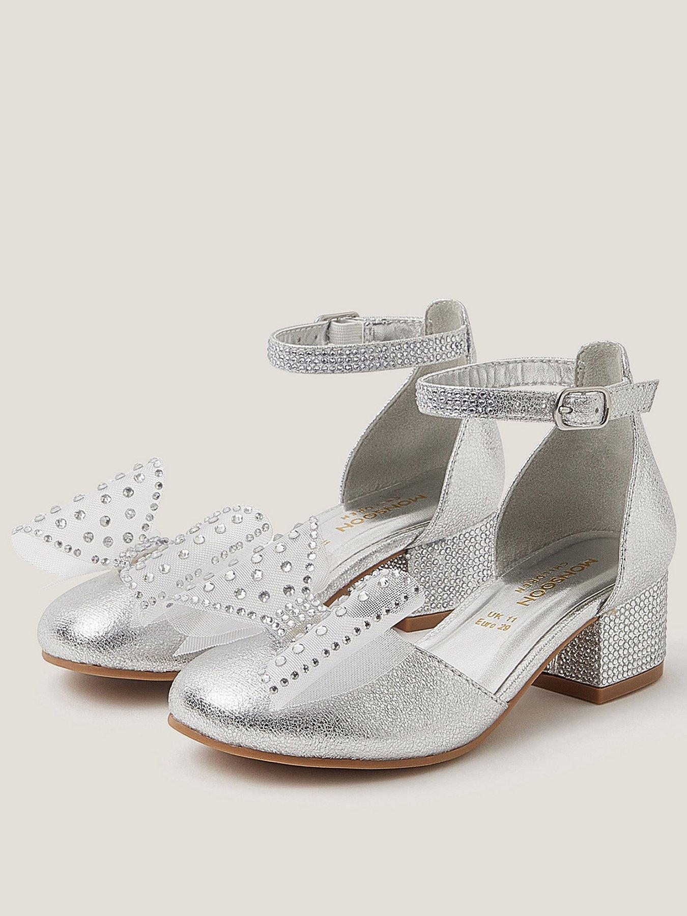  image of monsoon-girls-diamante-bow-heel-shoes-silver