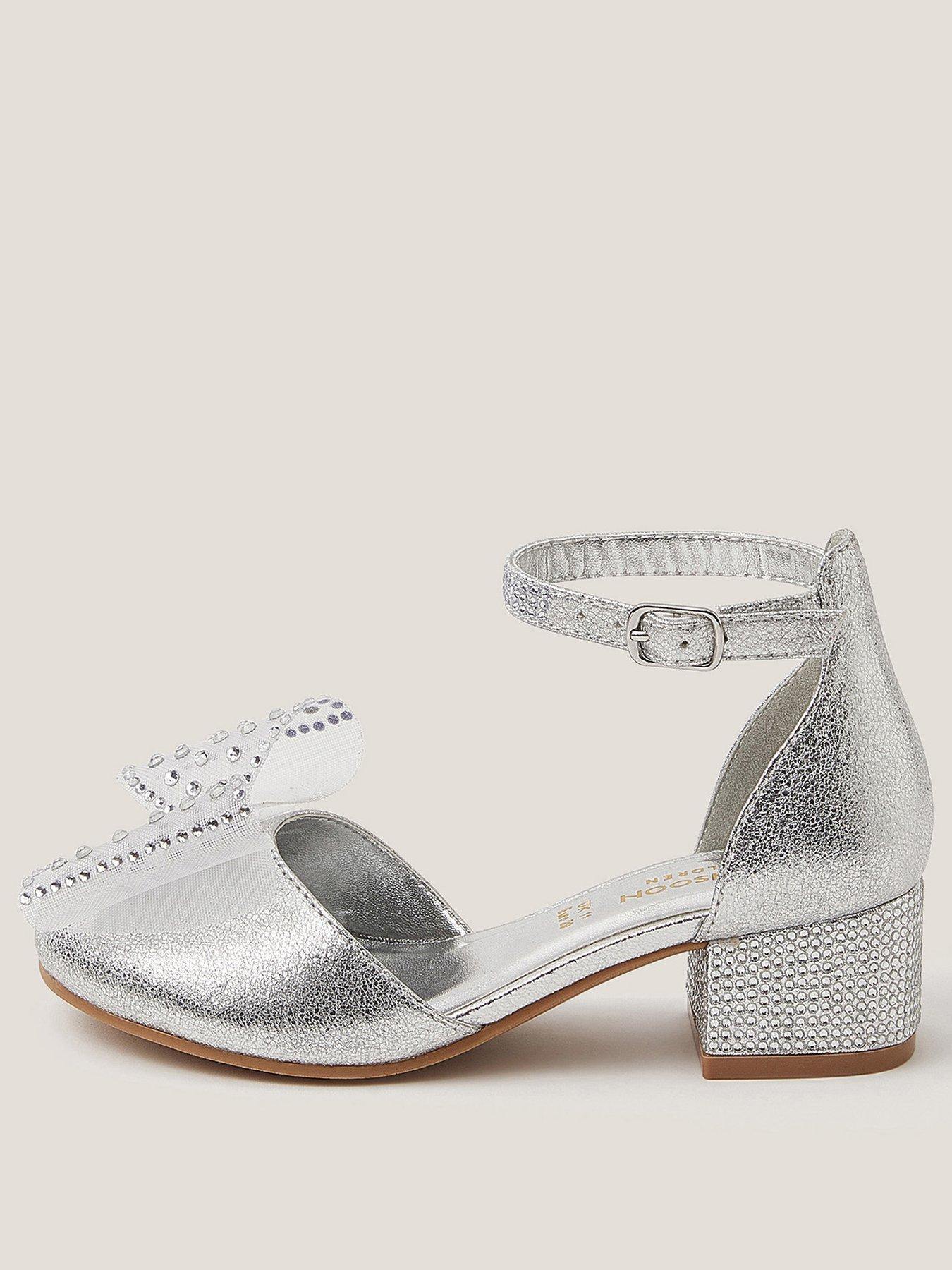  image of monsoon-girls-diamante-bow-heel-shoes-silver
