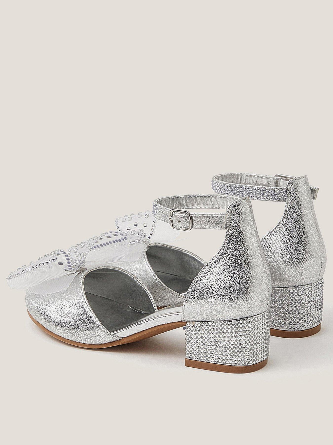  image of monsoon-girls-diamante-bow-heel-shoes-silver