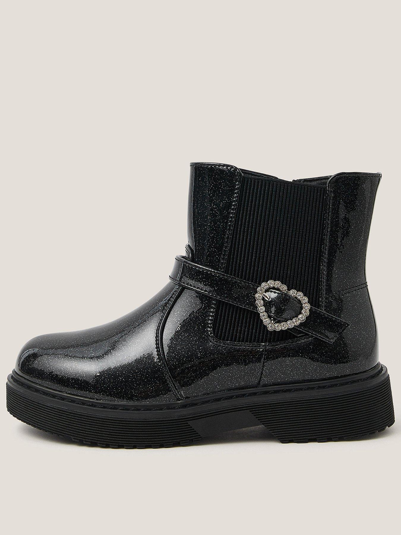 Monsoon Girls Sparkle Patent Heart Boots - Black