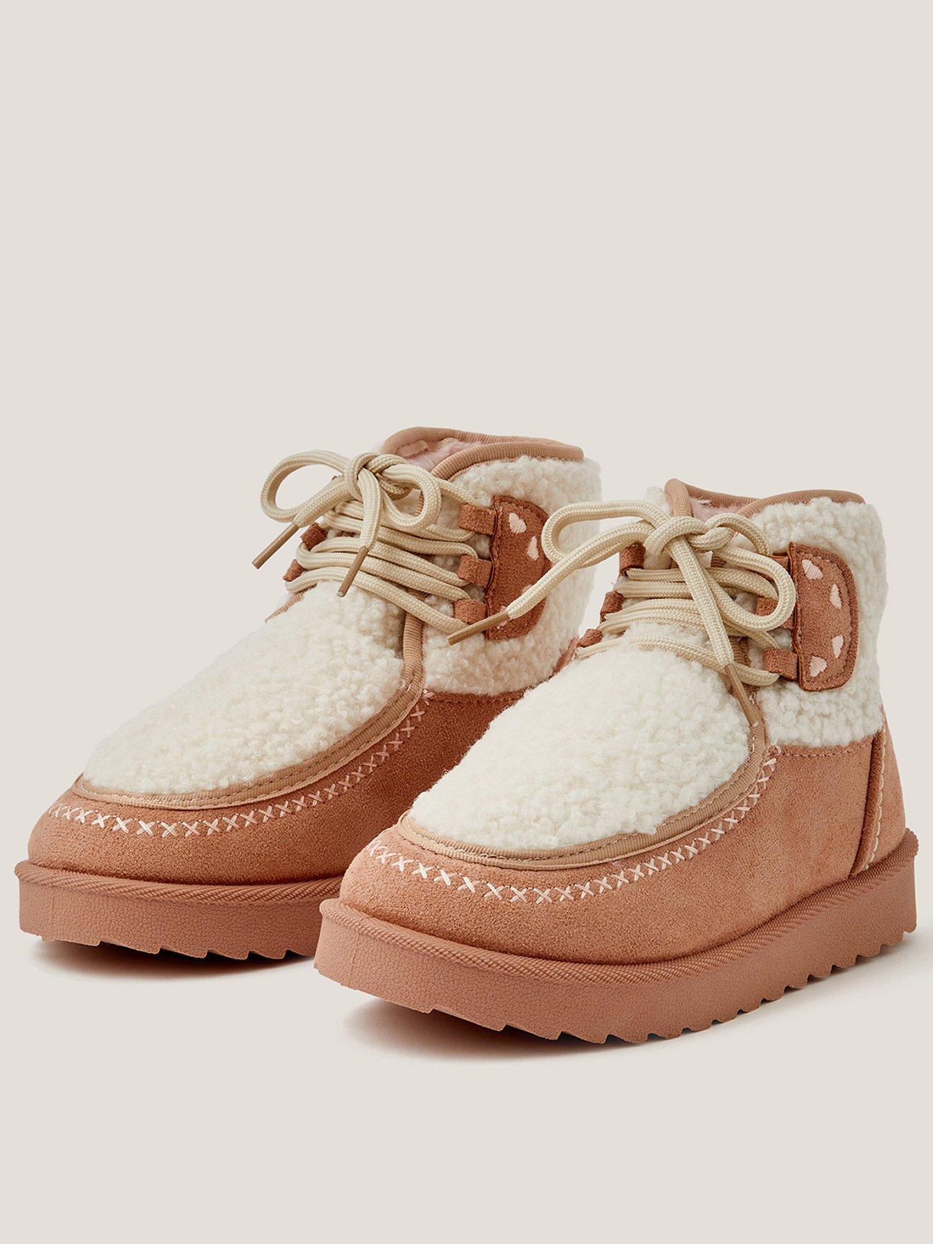 Monsoon Girls Heart Borg Lace Up Boots - Beige