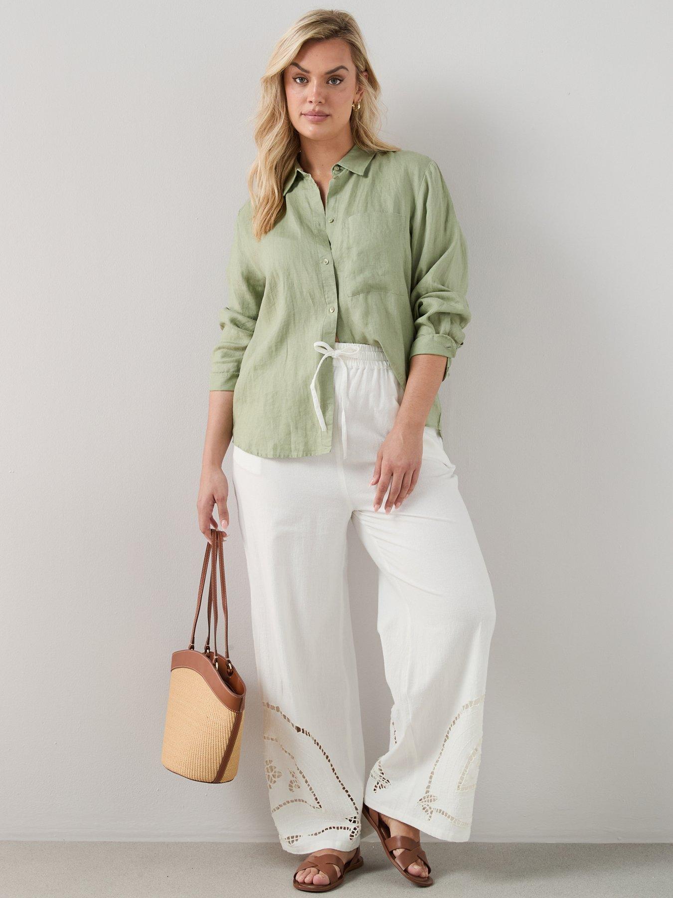 The Very Collection Curve Cotton Broderie Wide Leg Trouser - White