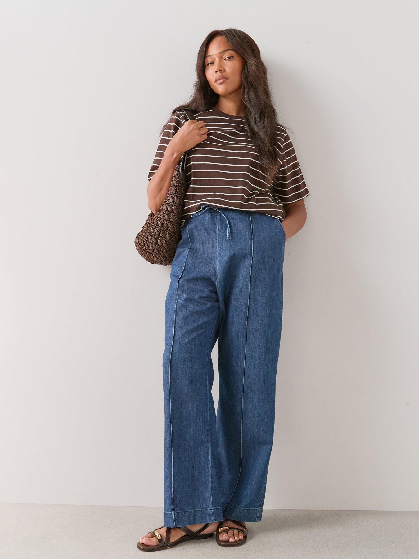 The Very Collection Curve Elasticated Waist Seam Wide Leg Jean - Dark Wash