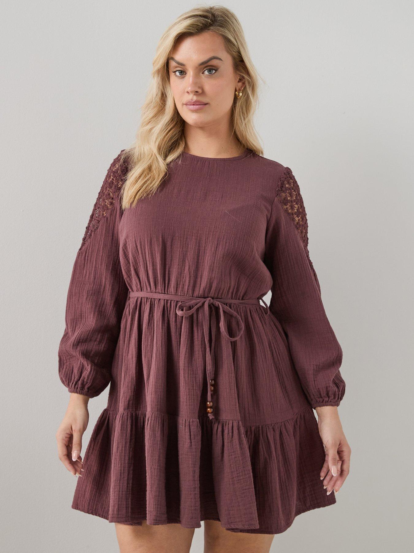 The Very Collection Curve Lace Shoulder Mini Dress - Dark Brown