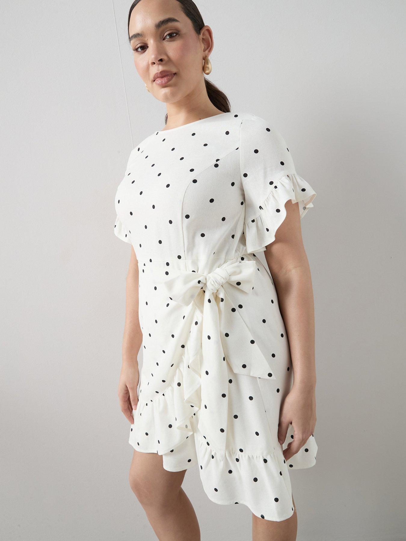 Image 3 of 6 of The Very Collection Curve Polka Dot Wrap Skirt Mini Dress - Print