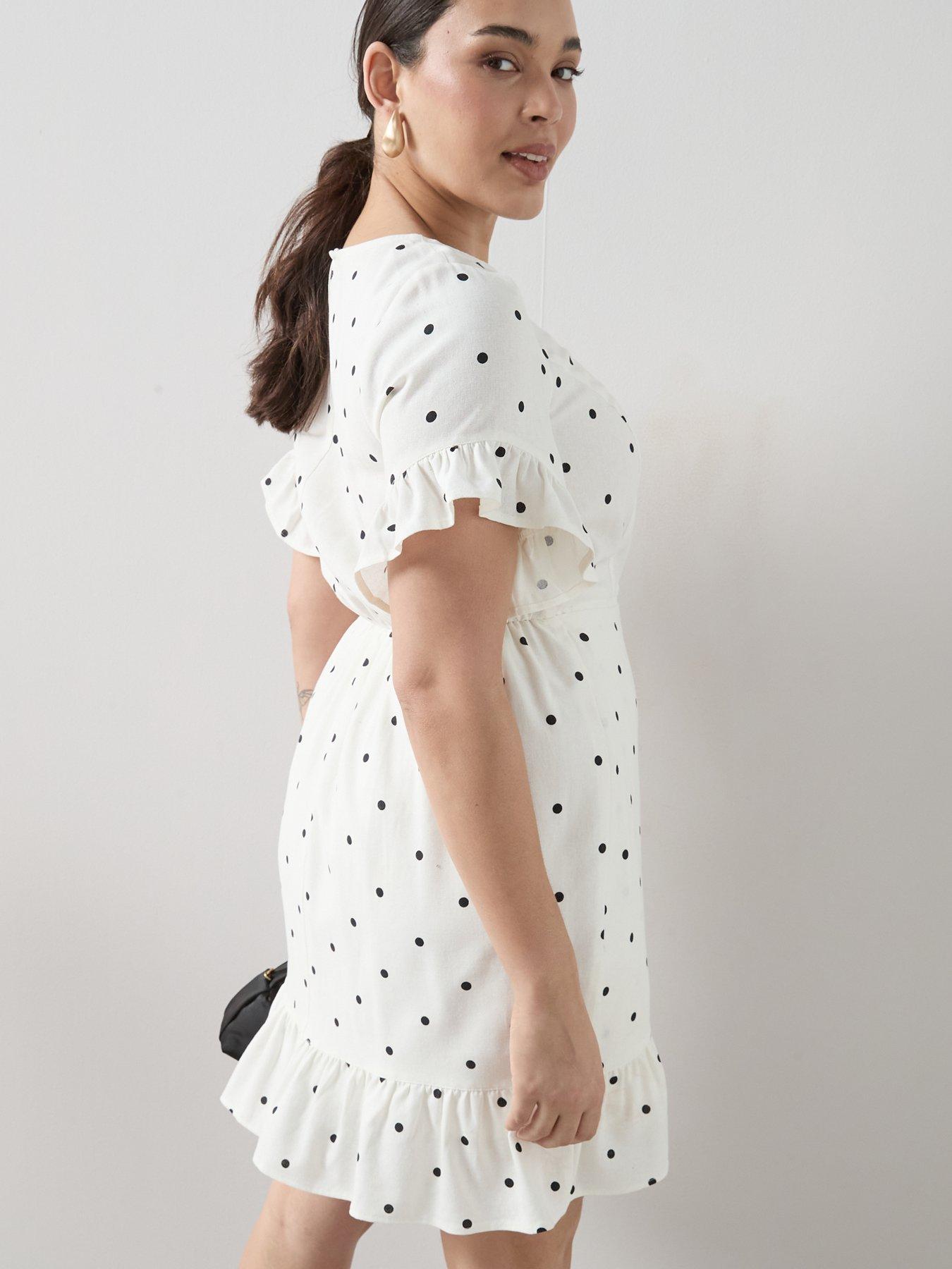 Image 6 of 6 of The Very Collection Curve Polka Dot Wrap Skirt Mini Dress - Print