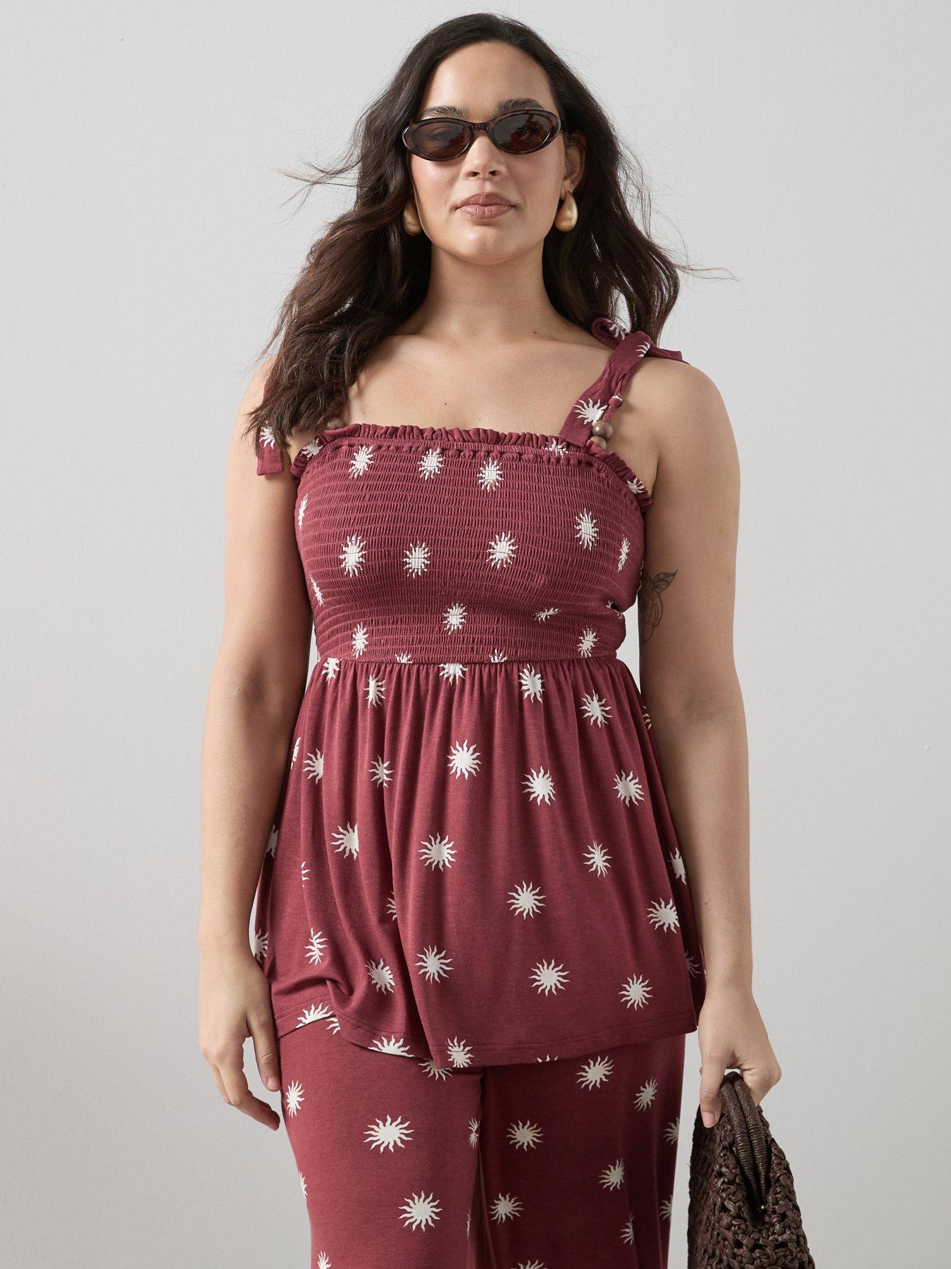 Image 1 of 6 of The Very Collection Curve Beaded Strappy Top - Print