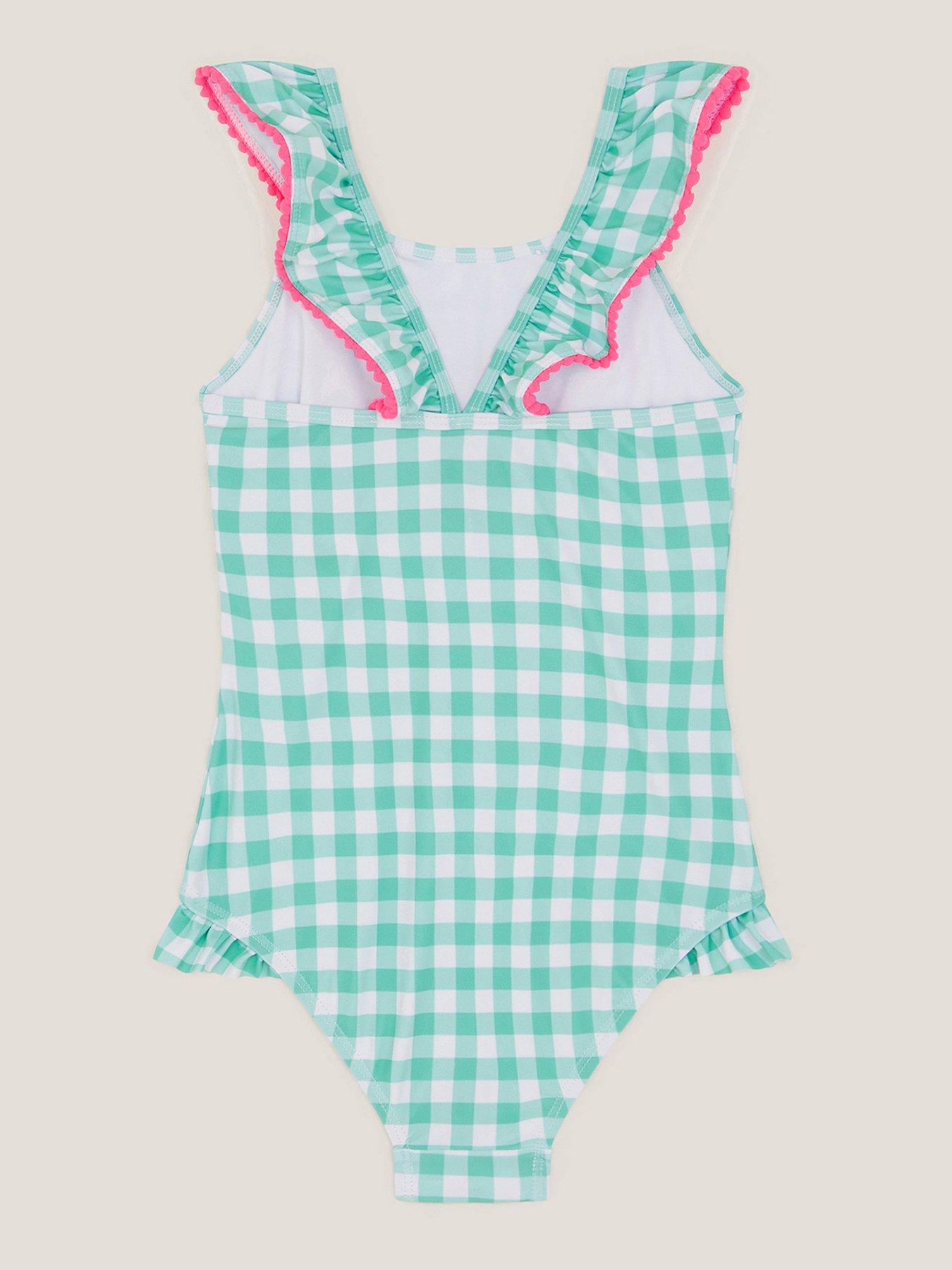 Image 2 of 3 of Monsoon Girls Sequin Cherry Gingham Swimsuit - Green