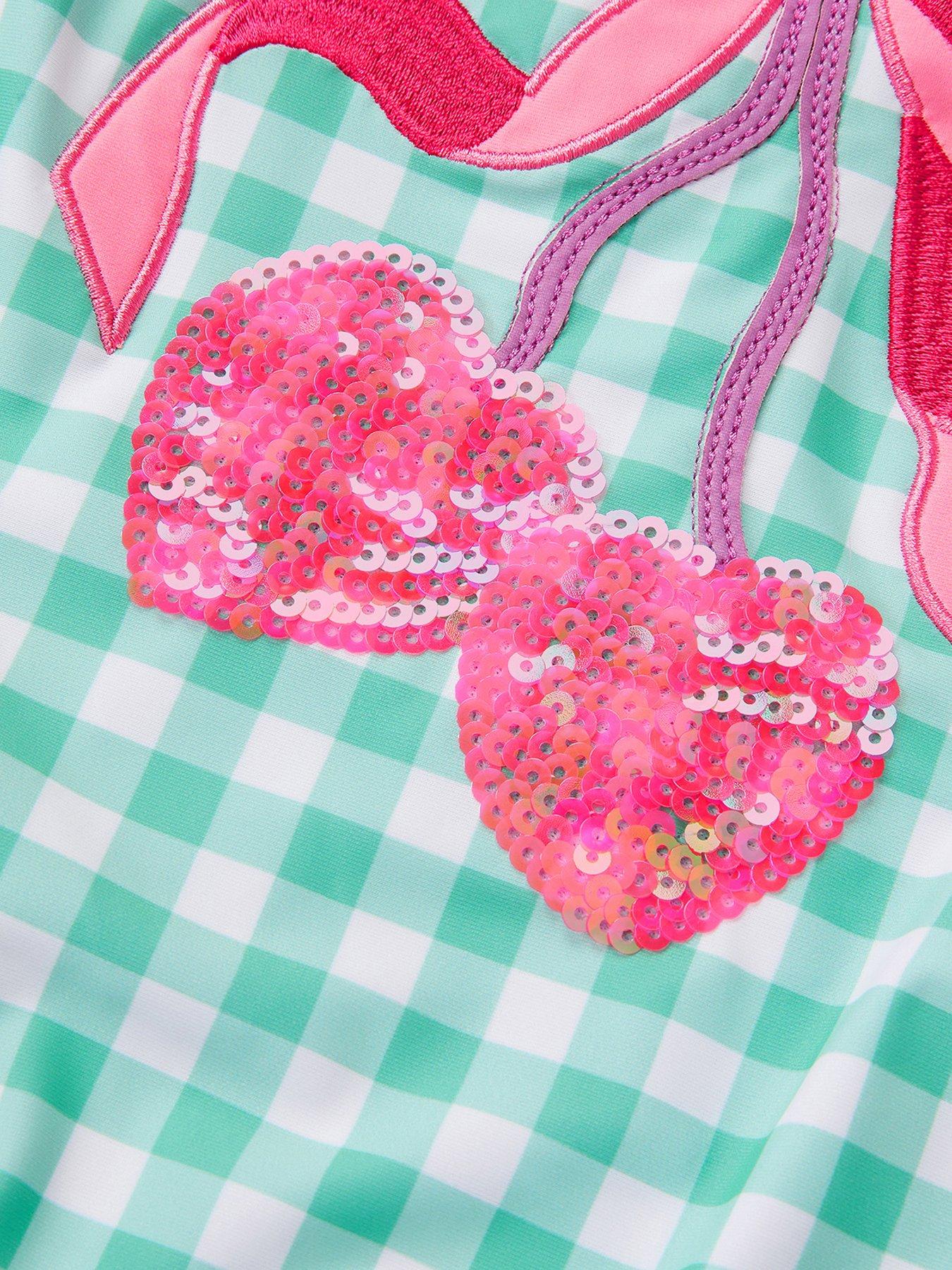 Image 3 of 3 of Monsoon Girls Sequin Cherry Gingham Swimsuit - Green