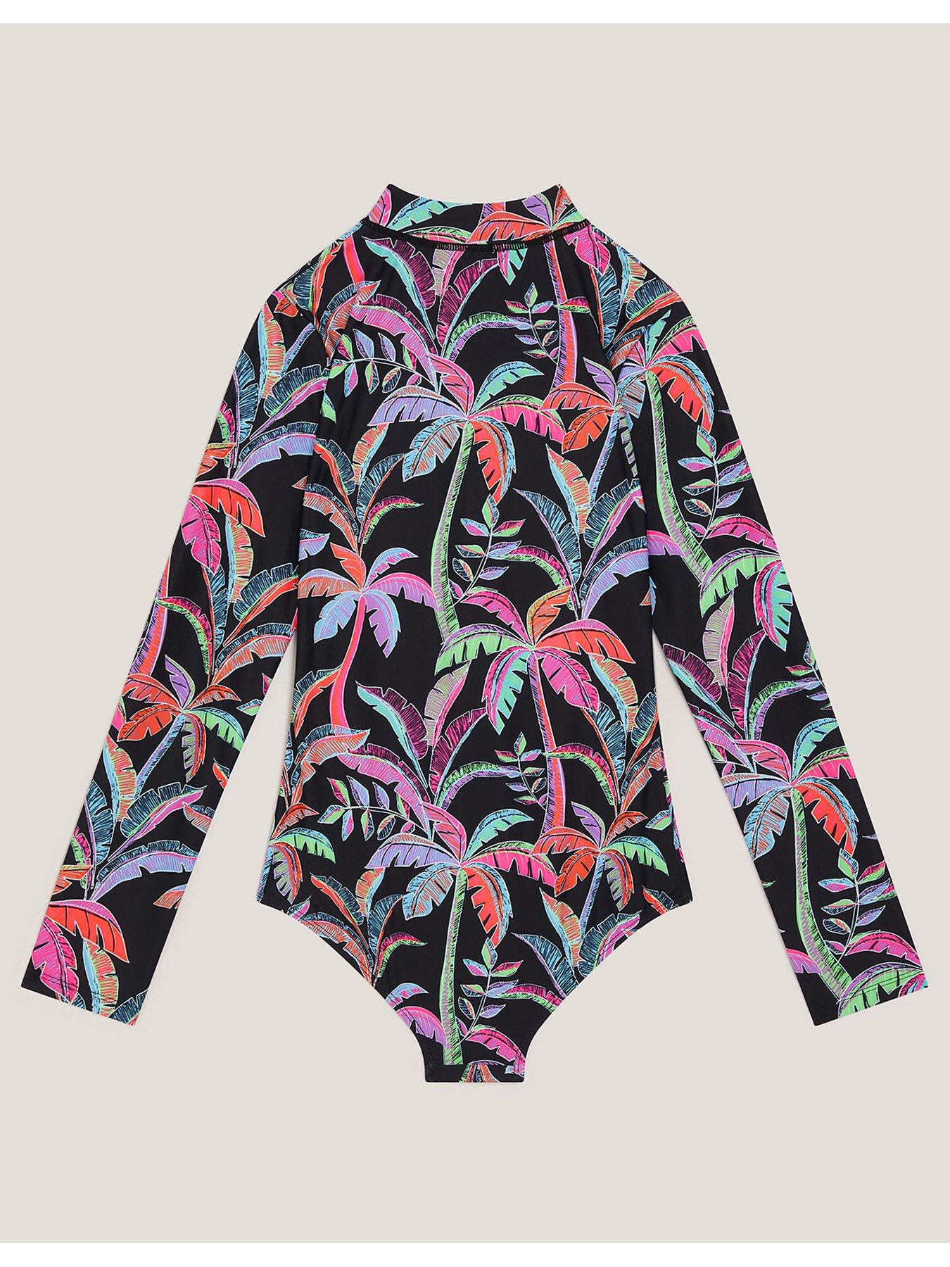 Image 2 of 3 of Monsoon Girls Storm Tropical Print Upf Swimsuit - Black