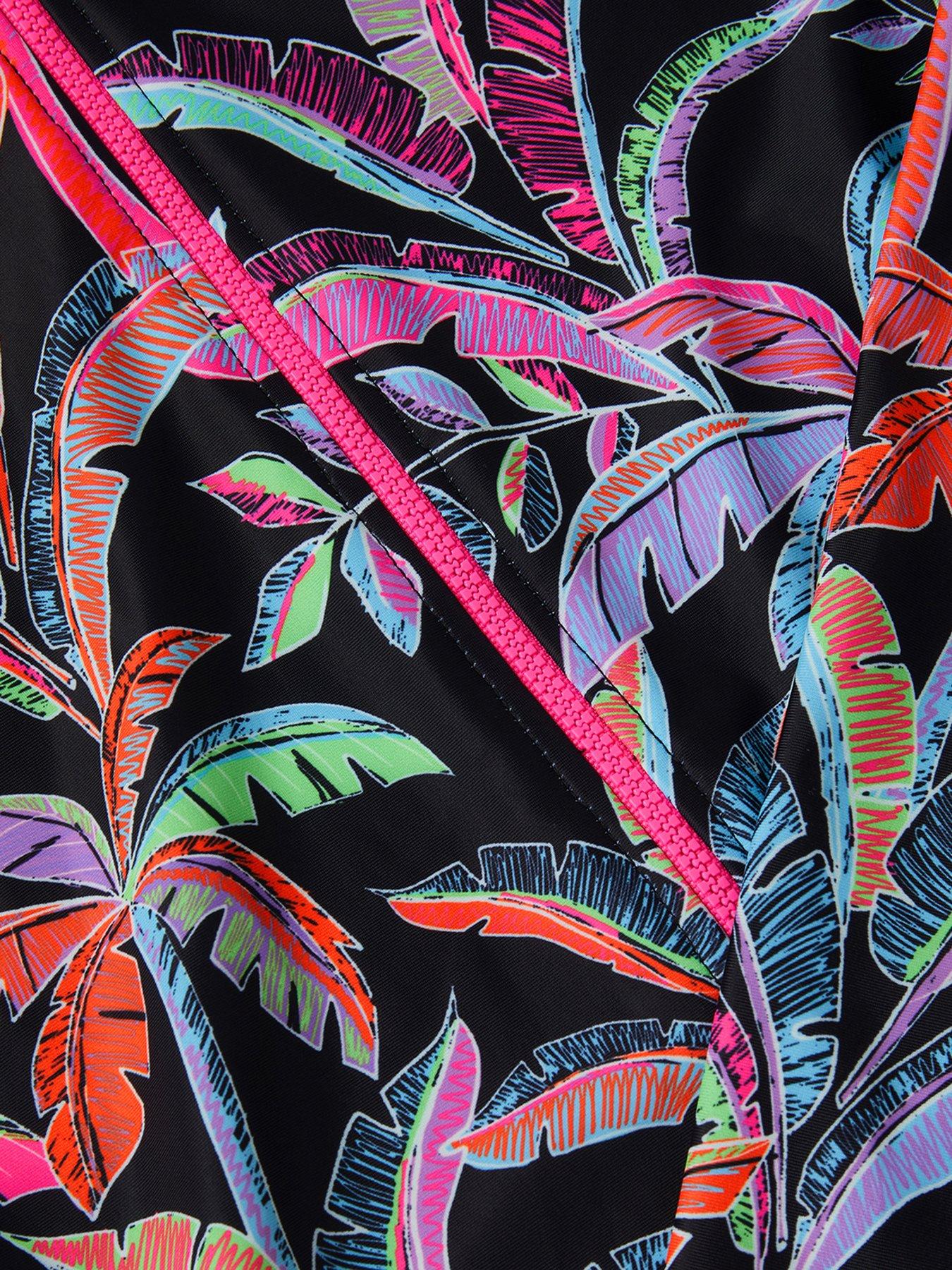 Image 3 of 3 of Monsoon Girls Storm Tropical Print Upf Swimsuit - Black