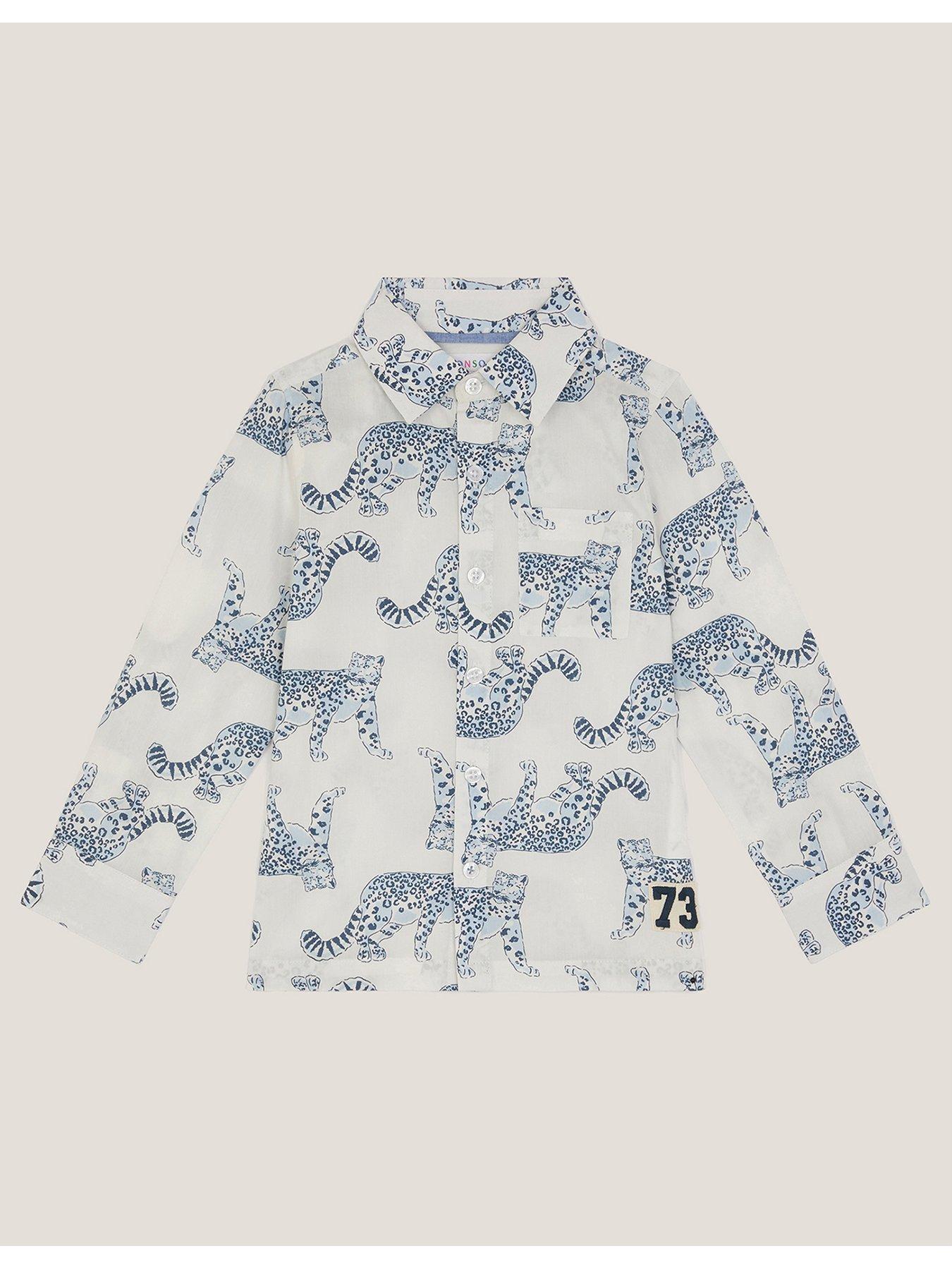 front image of monsoon-boys-leorard-print-shirt-white