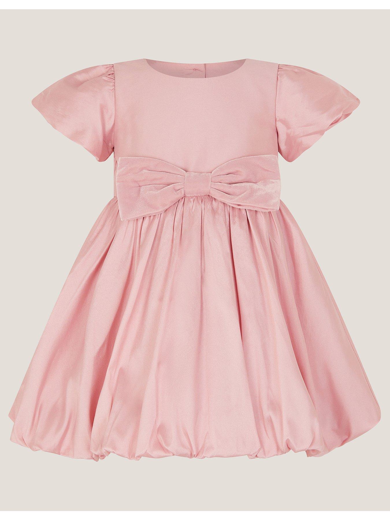 Image 1 of 3 of Monsoon Baby Girls Puffball Velvet Bow Dress - Pink