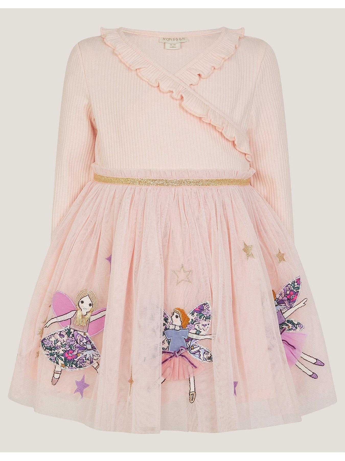 Monsoon Baby Girls Rib Wrap Disco Dress - Pink