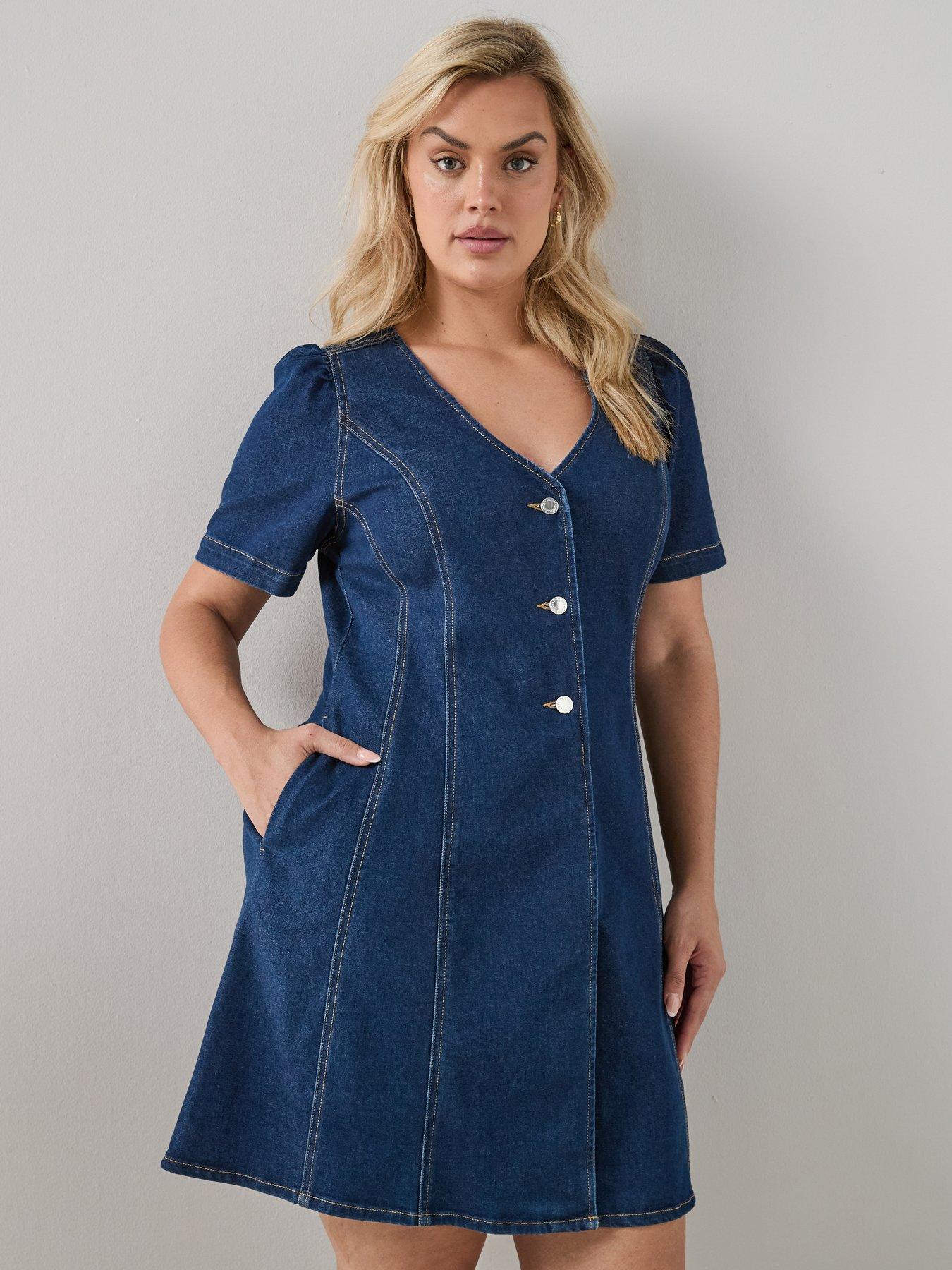 The Very Collection Curve Fit  &  Flare Stretch Denim Mini Dress - Blue