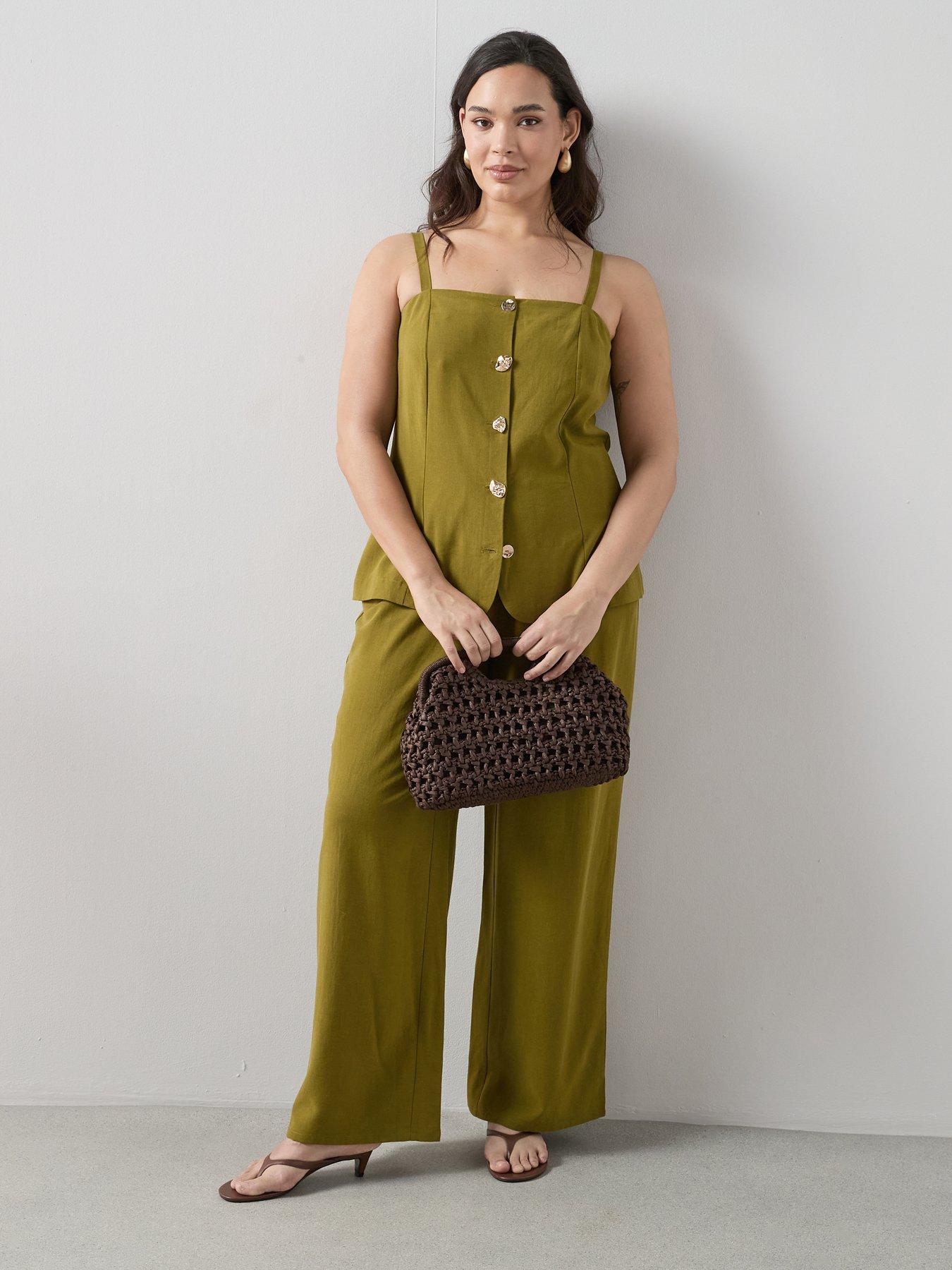 The Very Collection Curve Wide Leg Co-Ord Trouser - Khaki