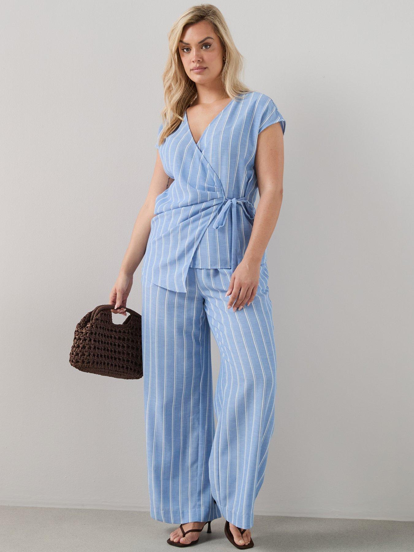The Very Collection Curve Stripe Wide Leg Co-Ord Trouser - Blue