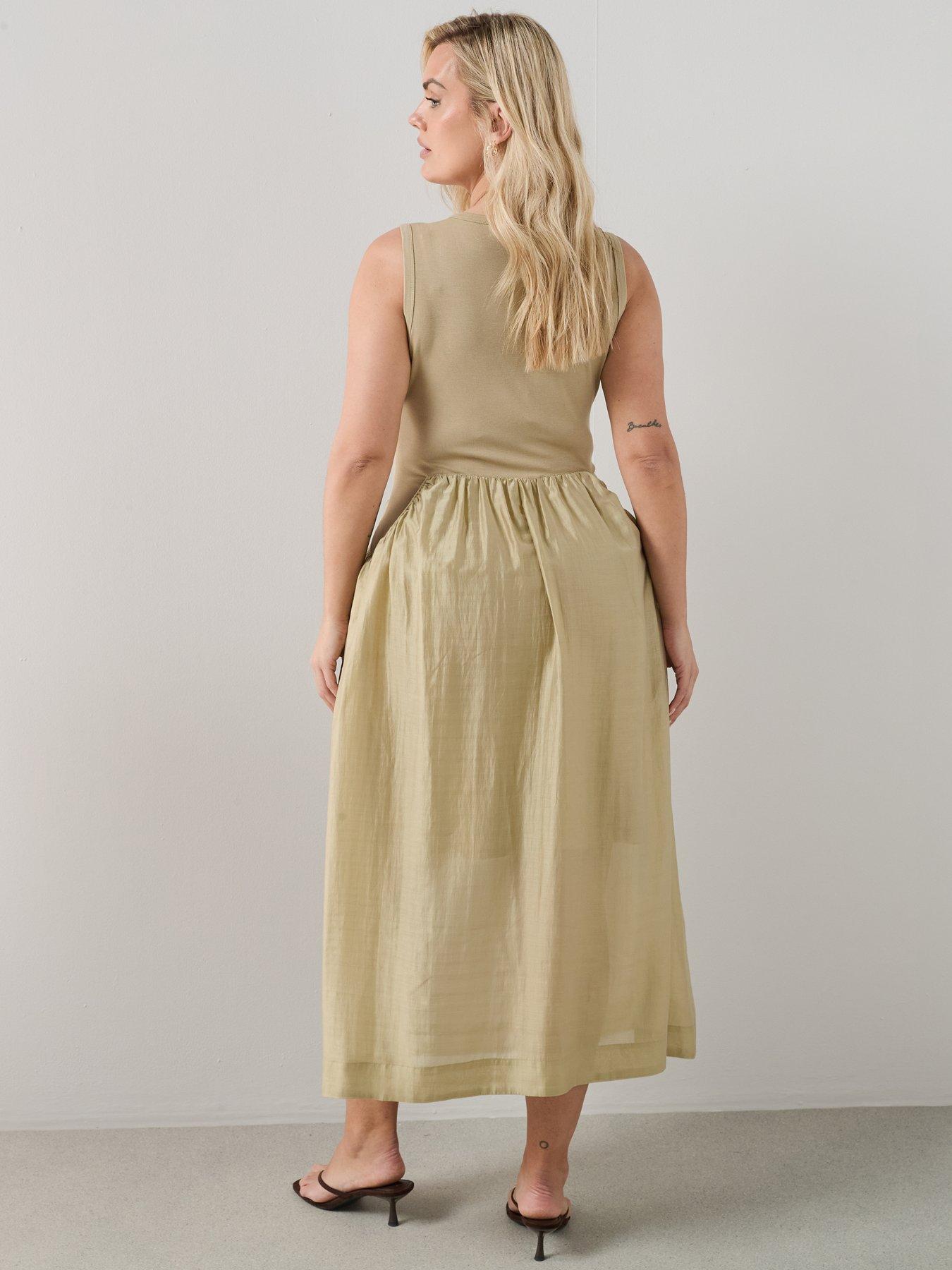 Image 2 of 6 of The Very Collection Curve Woven Skirt Midaxi Dress - Green