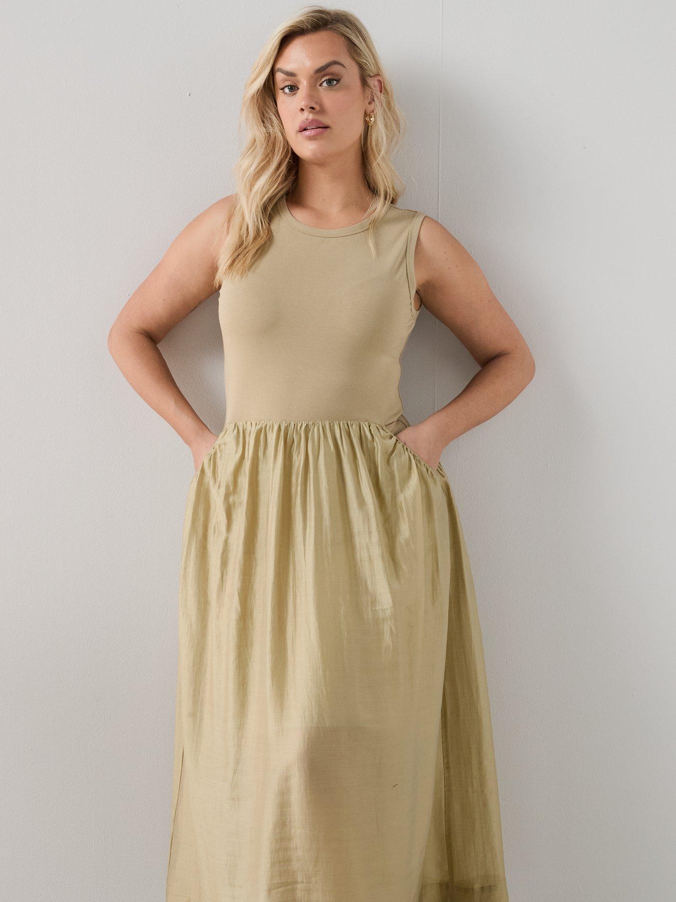Image 3 of 6 of The Very Collection Curve Woven Skirt Midaxi Dress - Green
