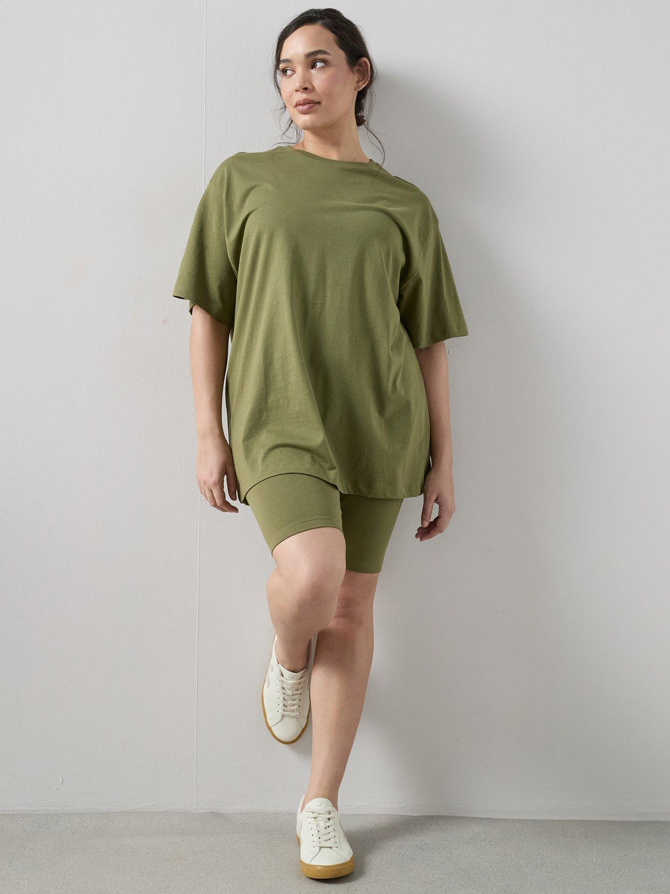The Very Collection Curve Oversized T-Shirt  &  Cycling Short Set - Khaki