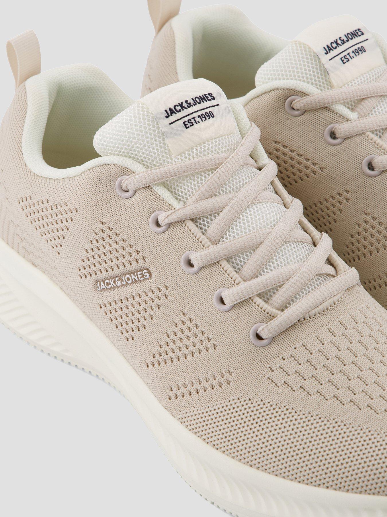  image of jack-jones-croxley-knitted-trainer-cream