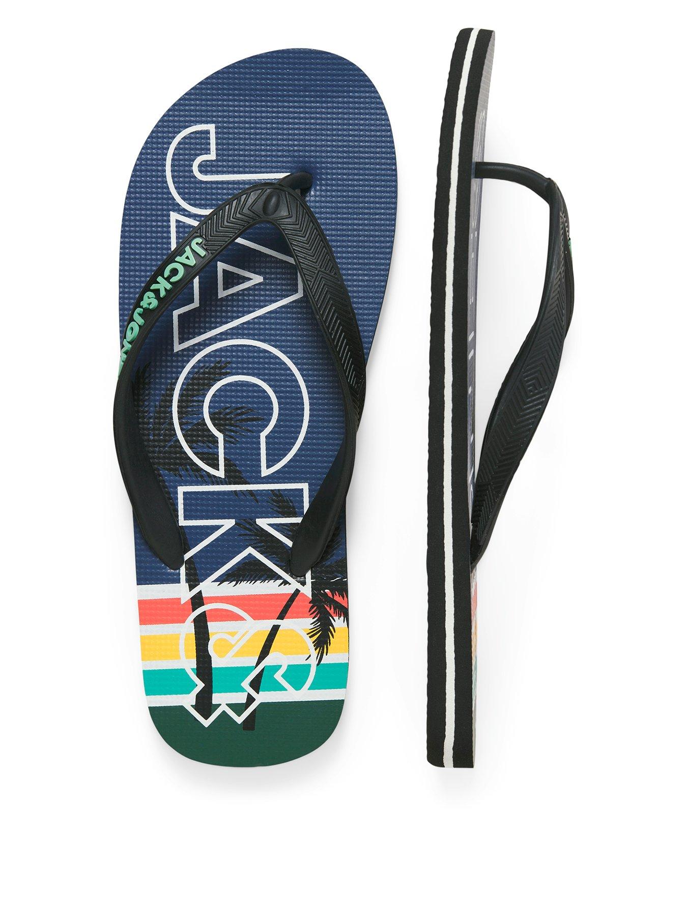 Image 1 of 6 of Jack & Jones Print Flip Flops - Navy