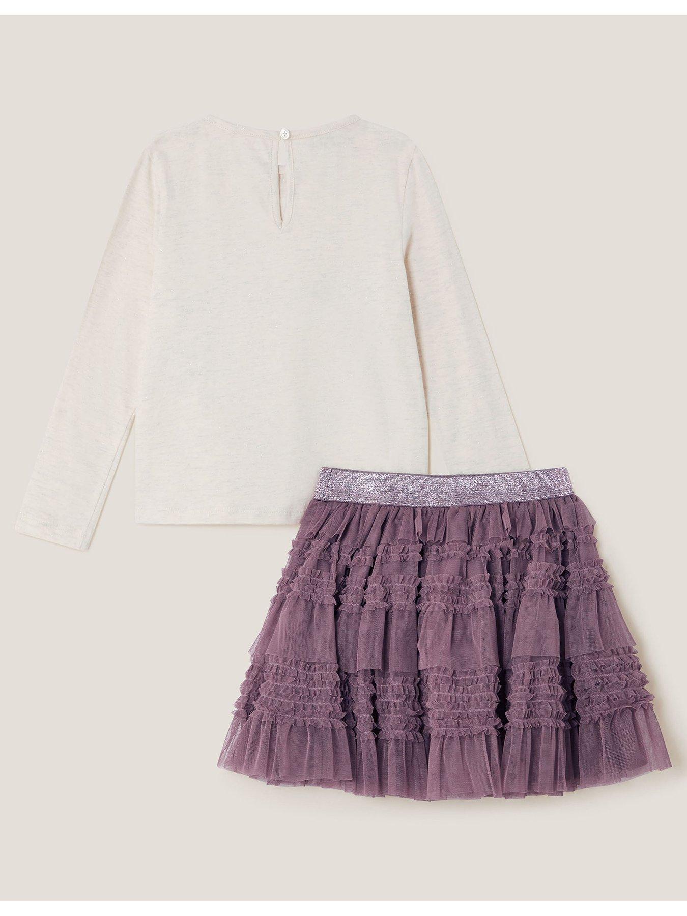  image of monsoon-girls-floral-top-and-disco-skirt-set-light-cream