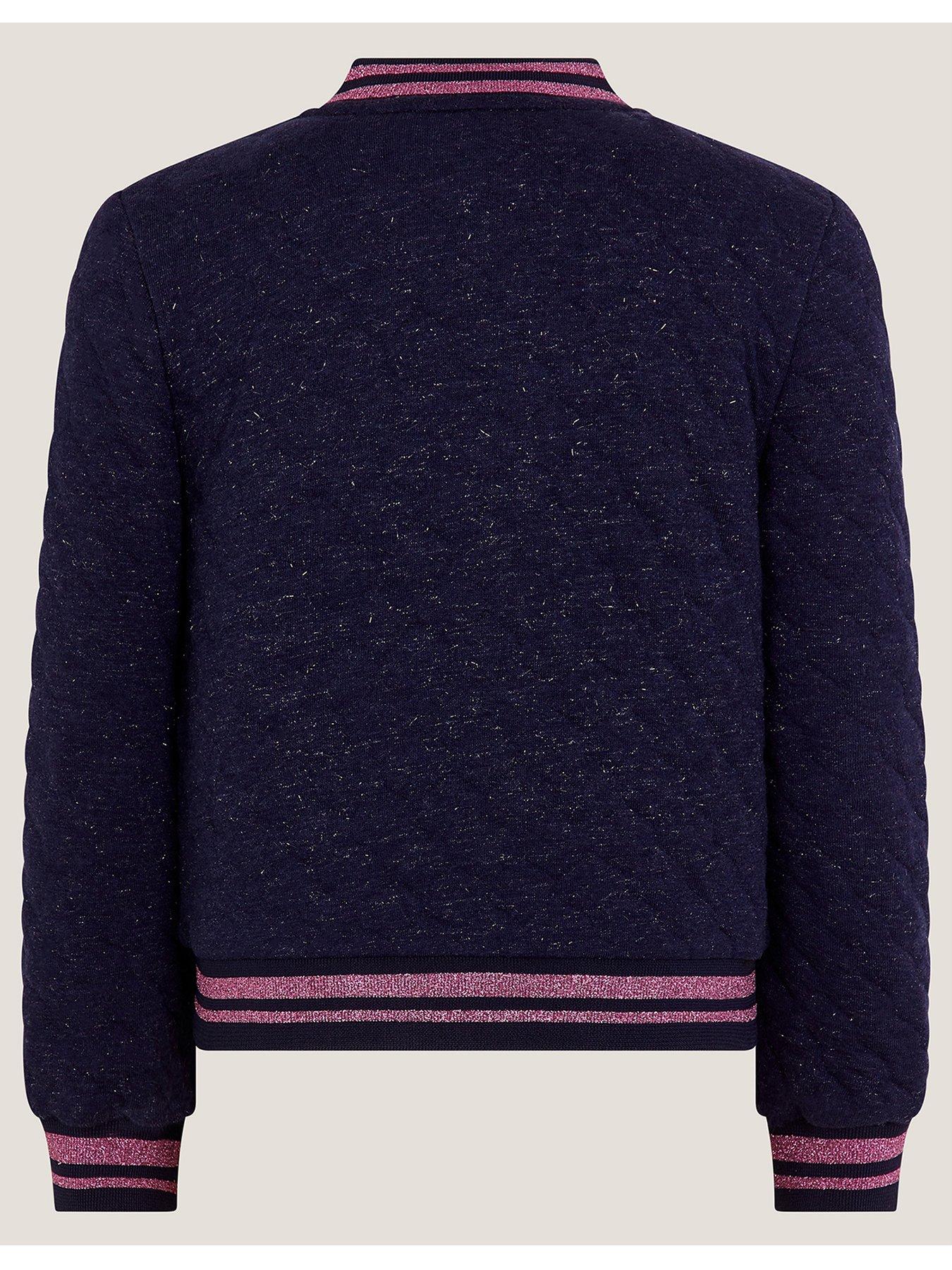  image of monsoon-girls-bow-sequin-embroidered-bomber-jacket-navy