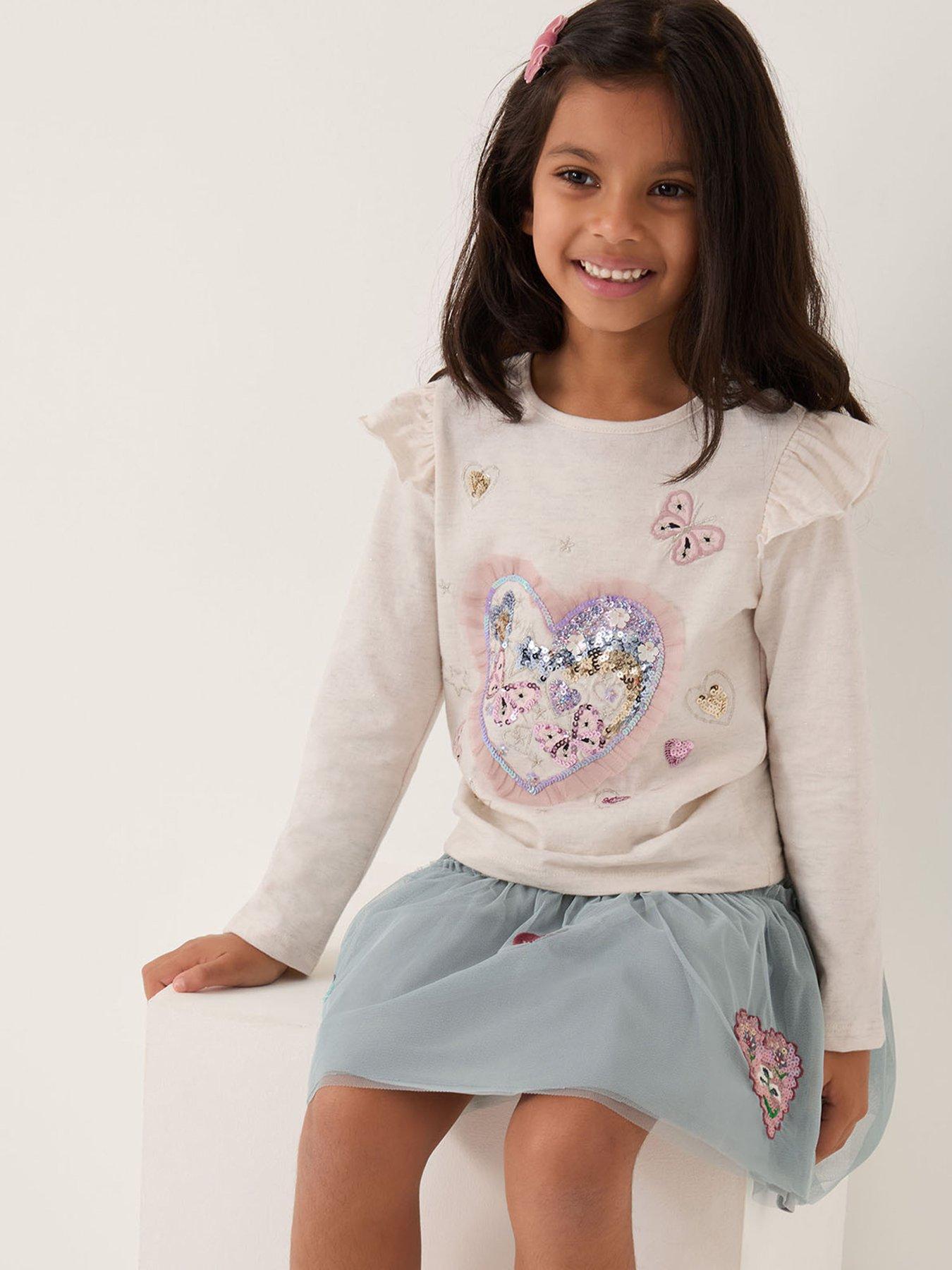 Monsoon Girls Sparkle Heart Butterfly Tshirt - Light Cream