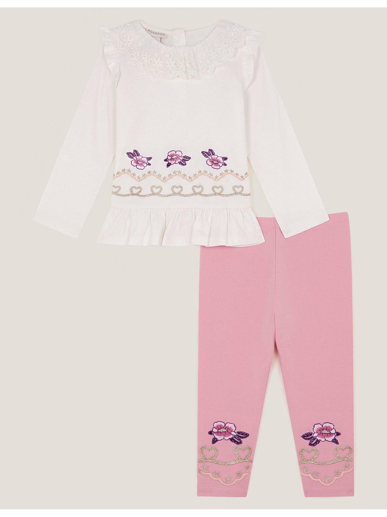 Monsoon Baby Girls Heart Top  &  Legging Set - Light Cream