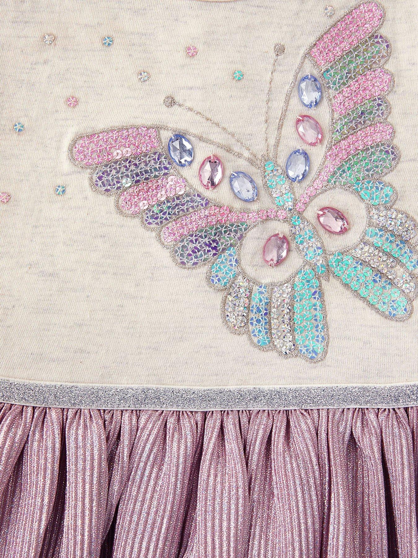 Image 4 of 4 of Monsoon Baby Girls Butterfly Plisse Disco Dress - Pink