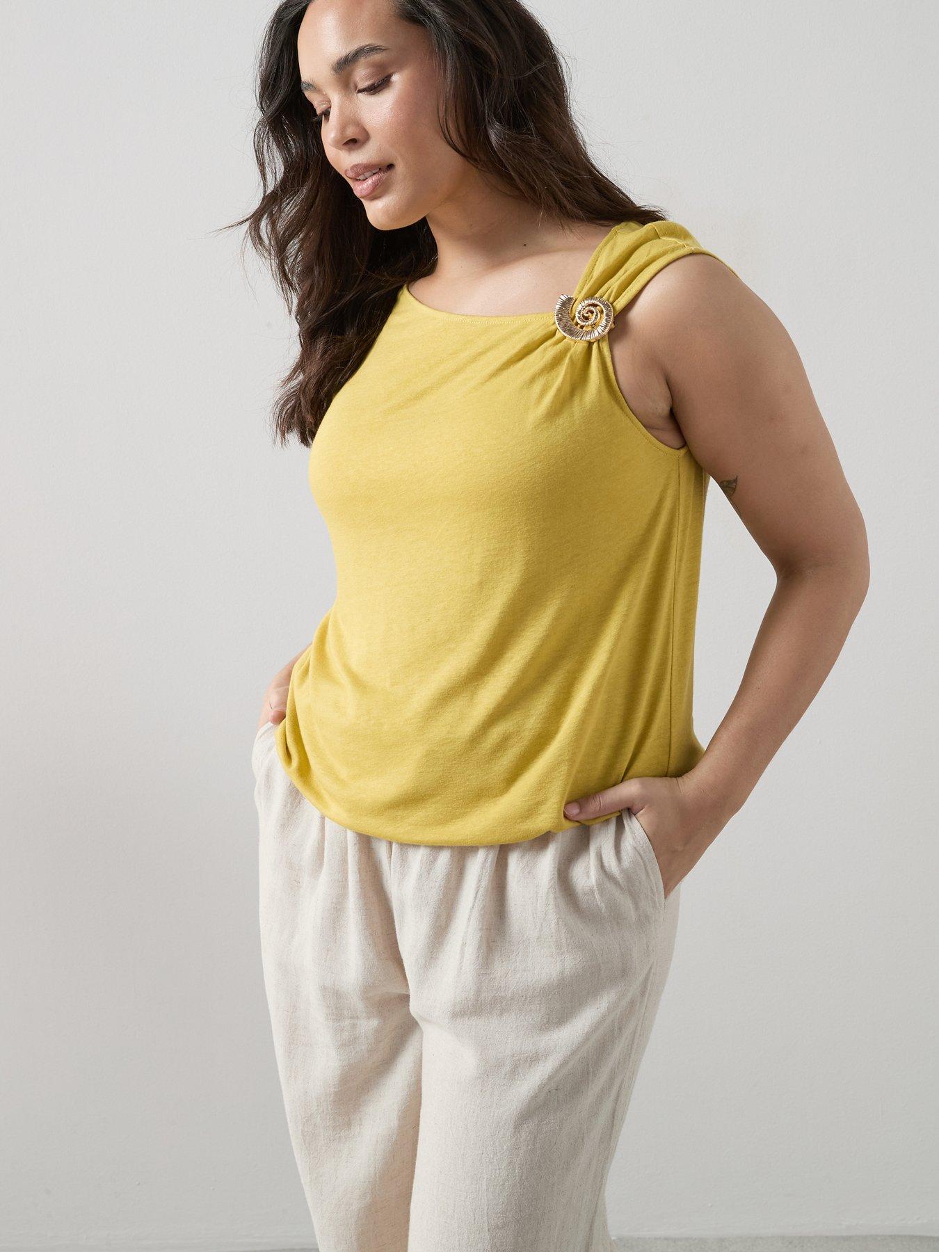 The Very Collection Curve Shell Trim Banded Hem Top - Yellow