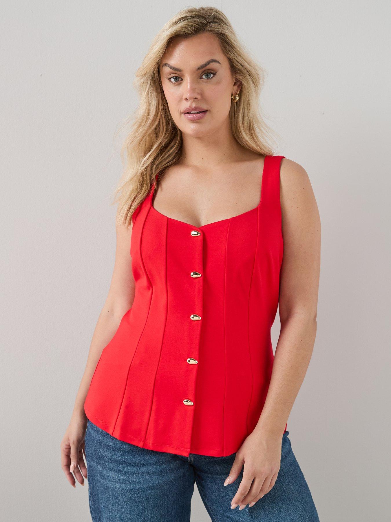 Image 5 of 6 of The Very Collection Curve Button Detail Stretch Waistcoat - Red