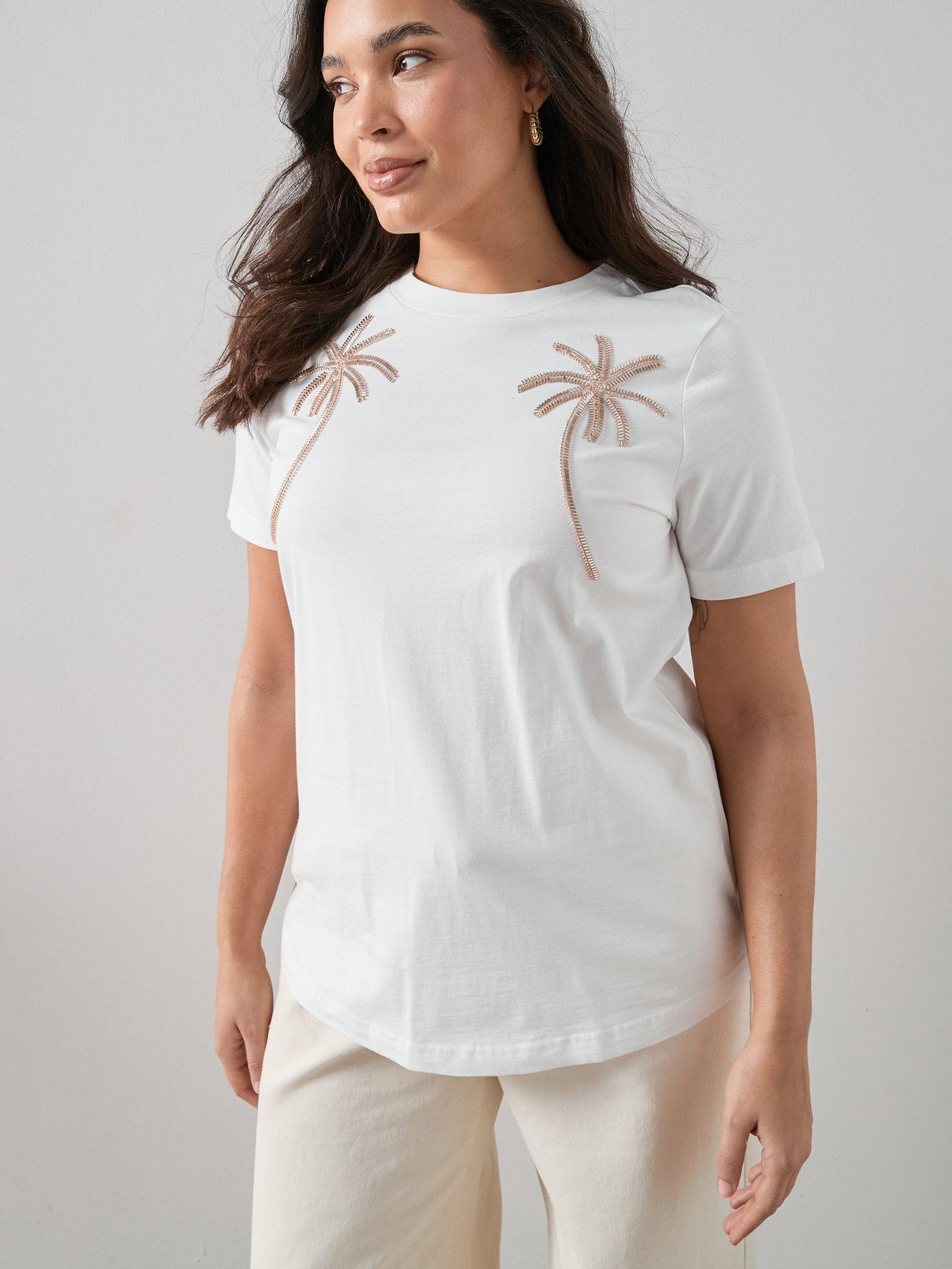 The Very Collection Curve Embellished Palm T-Shirt - White