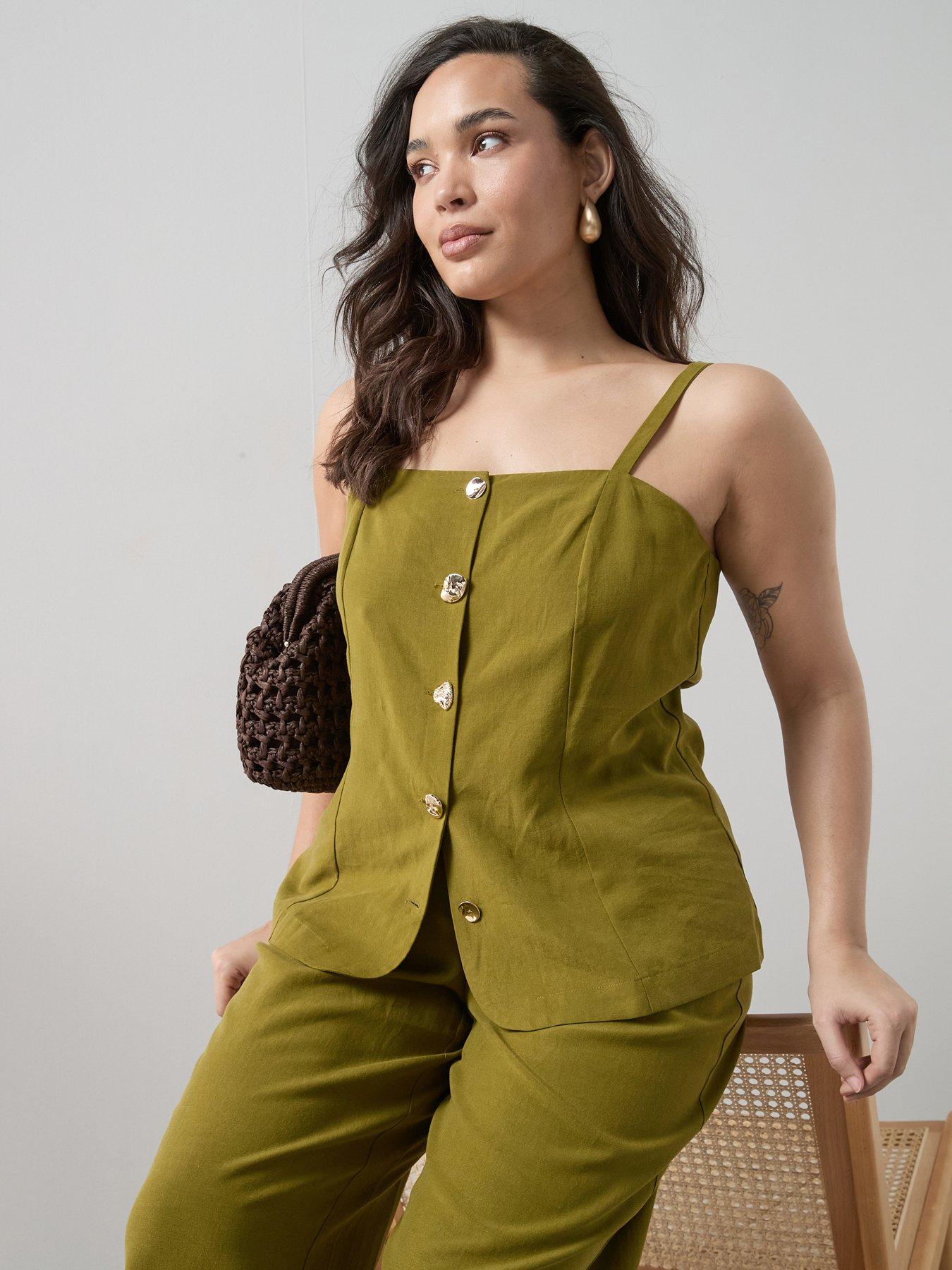 The Very Collection Curve Button Detail Co-ord Waistcoat - Khaki