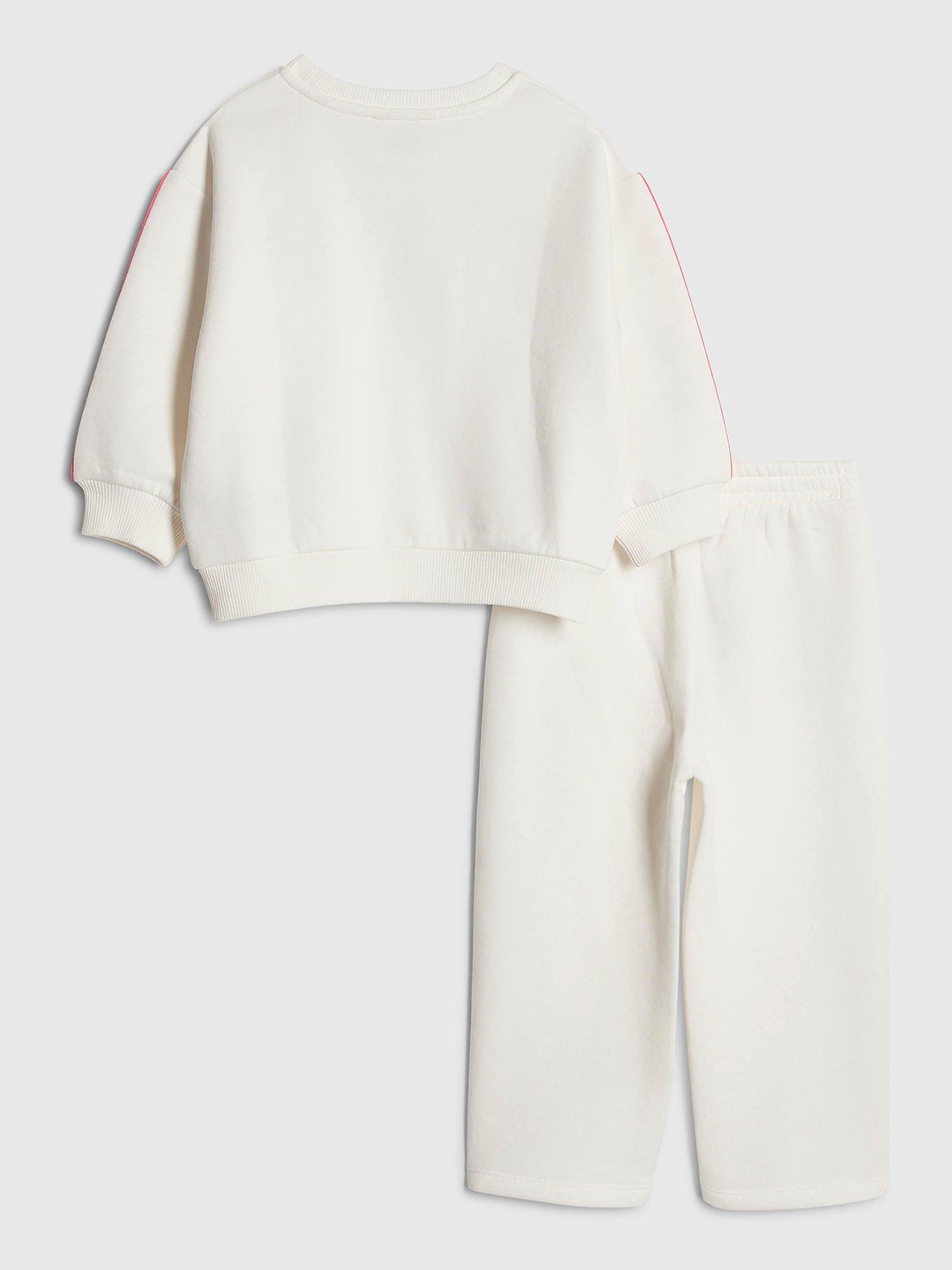 Image 2 of 5 of River Island Mini Girls Rainbow Badged Sweatshirt Set - Cream