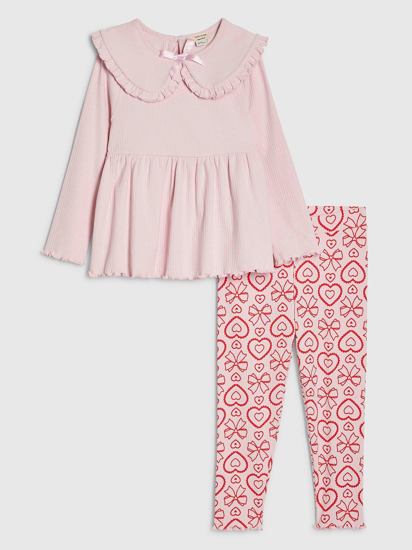 River Island Mini Girls Rib Collar Peplum Top Set - Pink