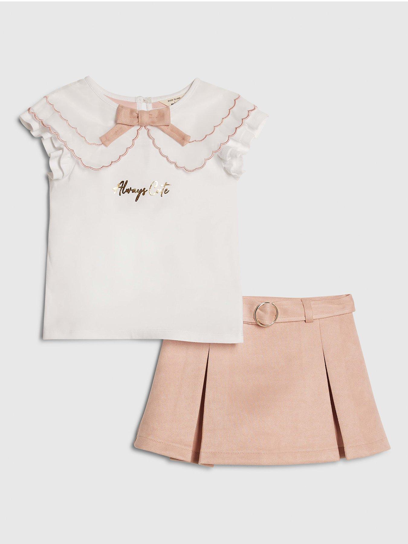River Island Mini Girls Collar Suede Skort Set - Pink