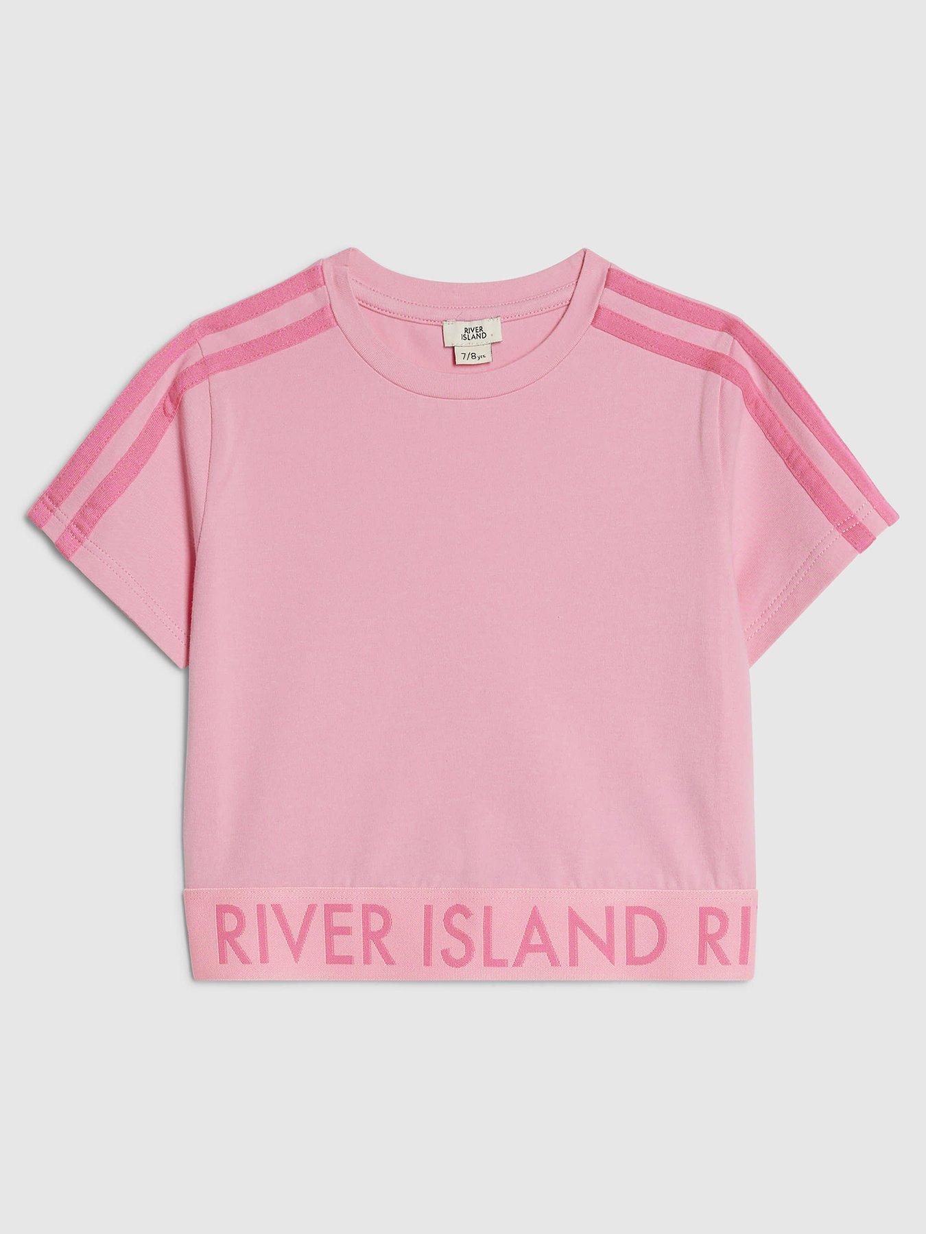River Island Older Girls Side Stripe Waistband Top - Pink