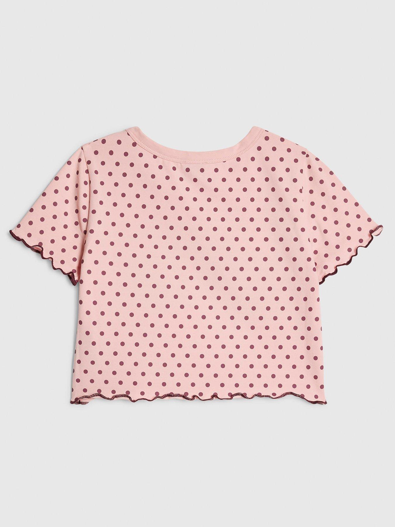 Image 2 of 4 of River Island Older Girls Polka Dot Angel Vibe T-Shirt - Pink