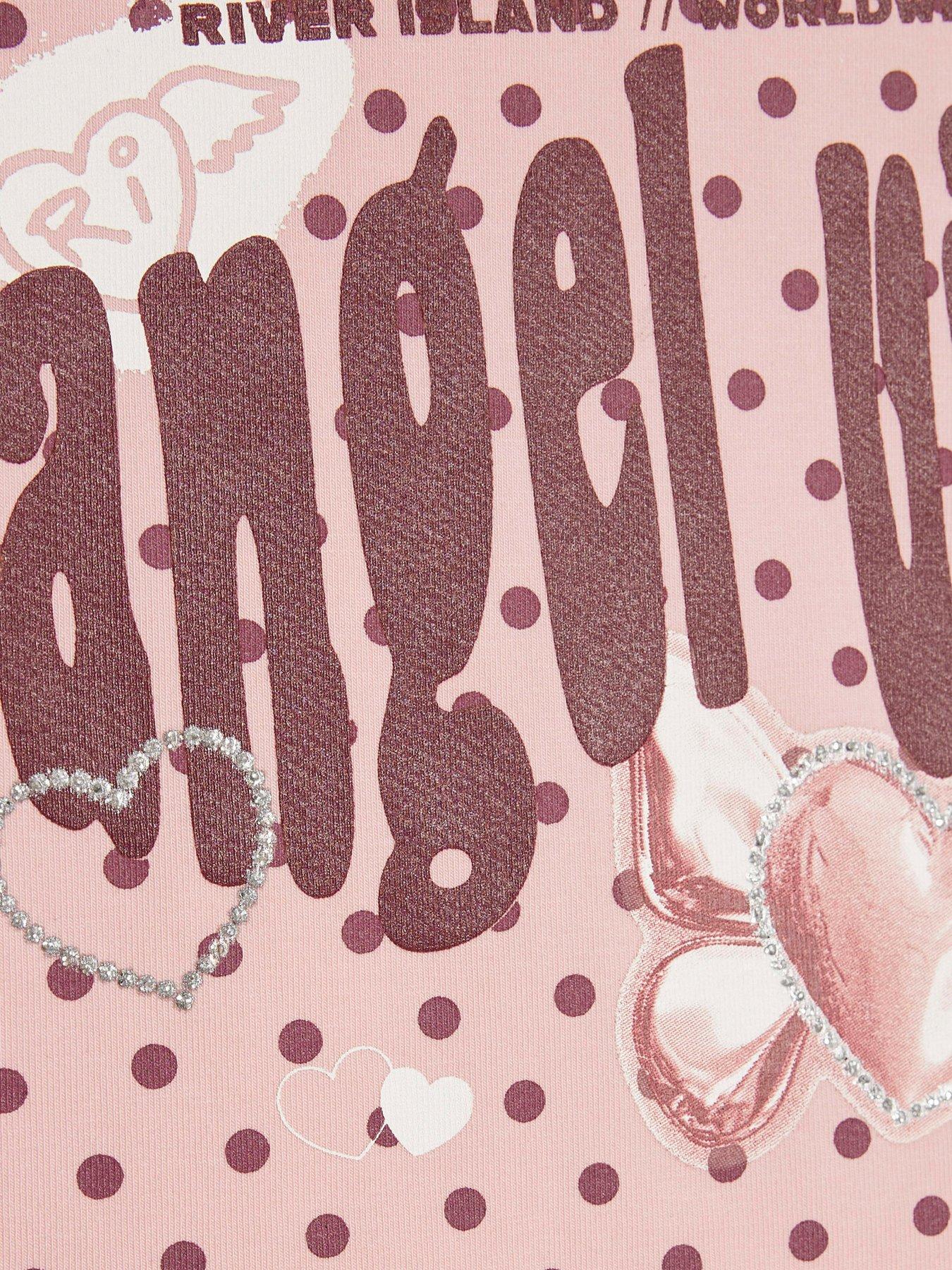 Image 3 of 4 of River Island Older Girls Polka Dot Angel Vibe T-Shirt - Pink