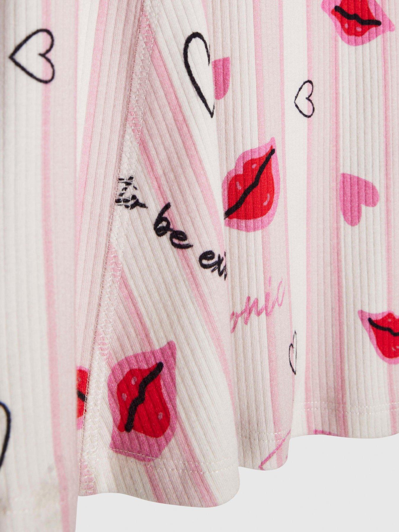 Image 3 of 4 of River Island Older Girls Stripe Lip Fit And Flared Dress - Pink