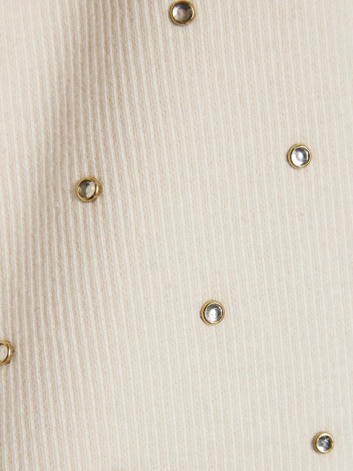 Image 3 of 4 of River Island Older Girls Studded Diamante T-Shirt - Cream