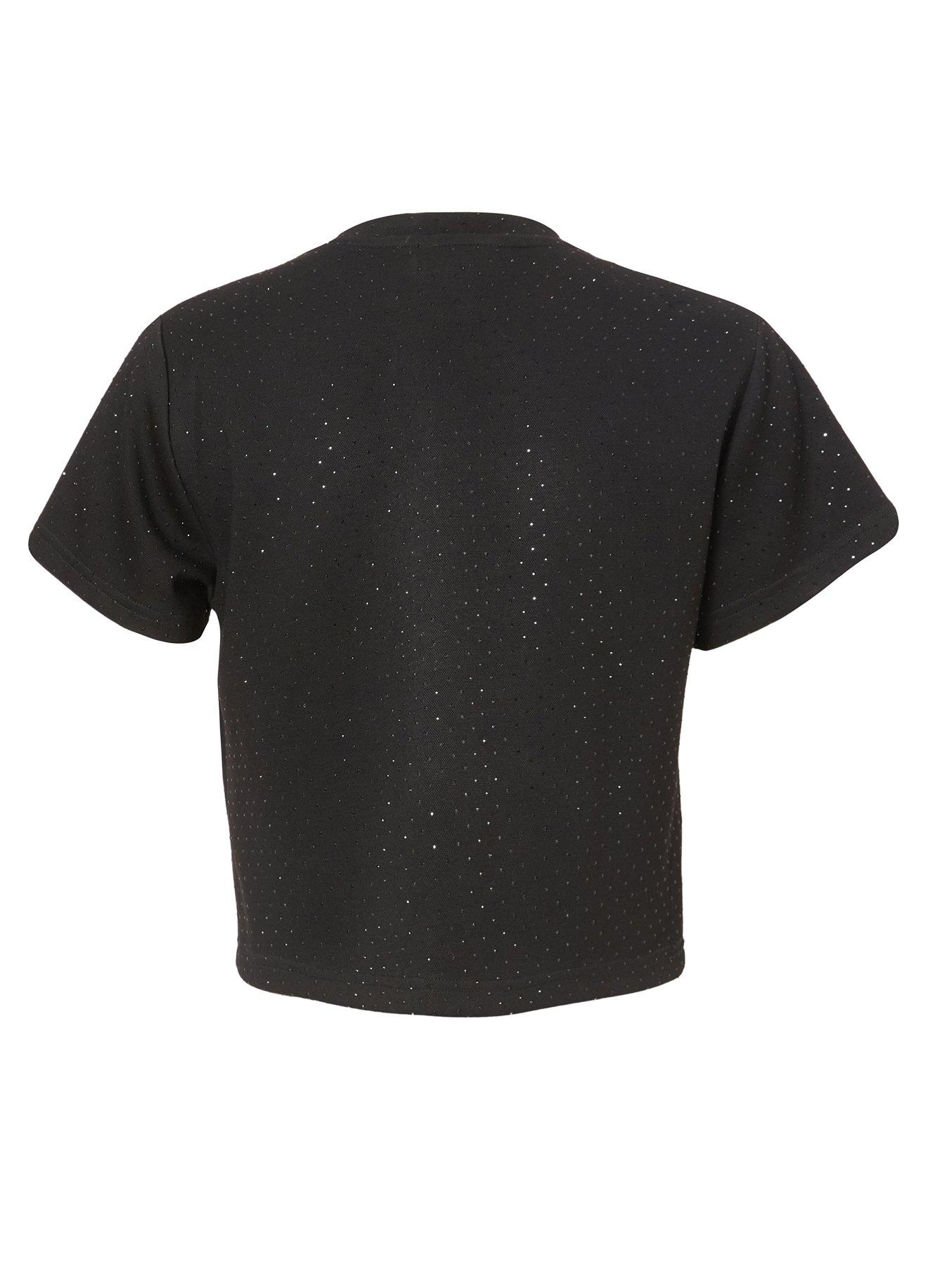  image of quiz-black-glitter-cropped-t-shirt