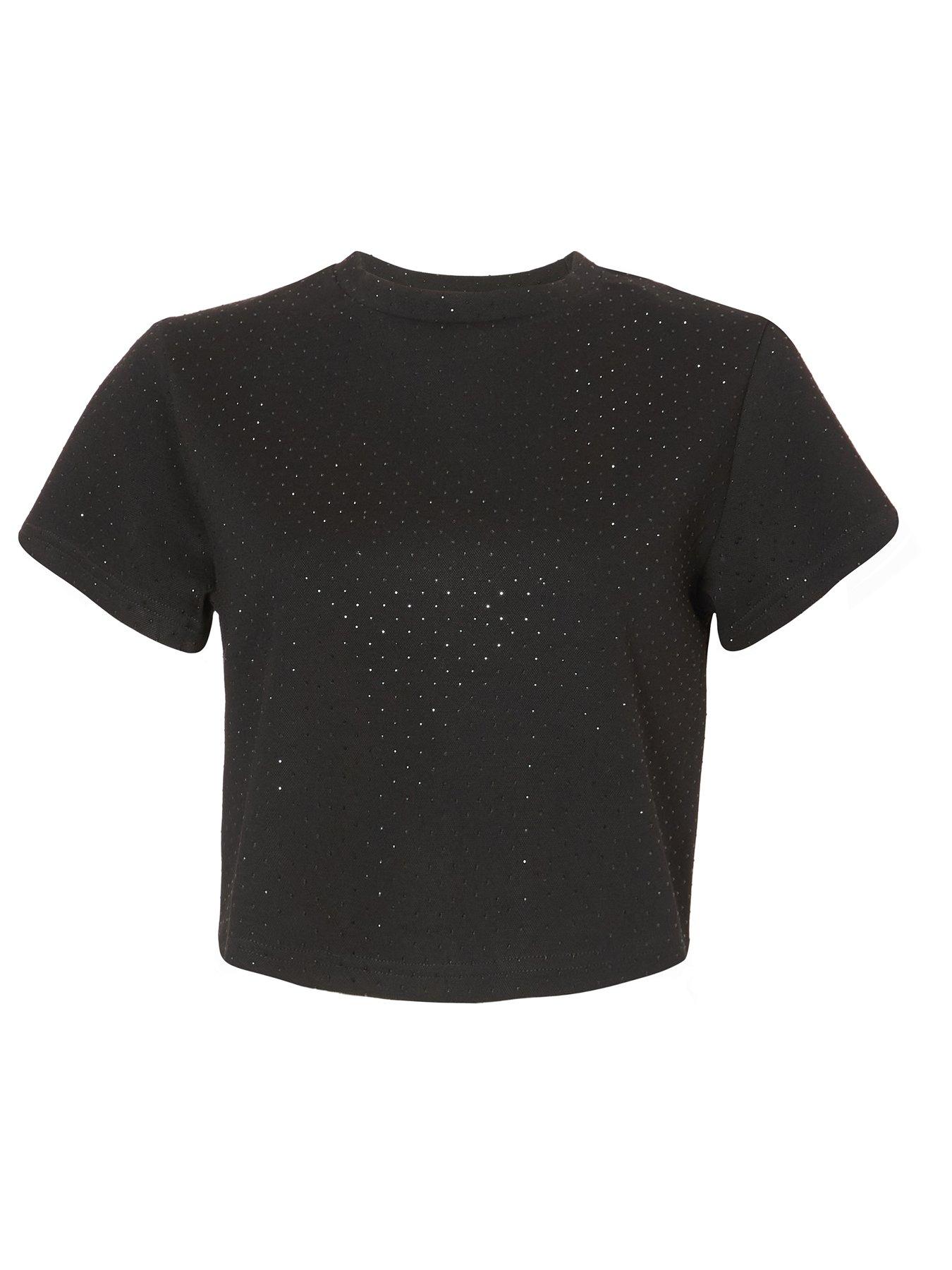  image of quiz-black-glitter-cropped-t-shirt