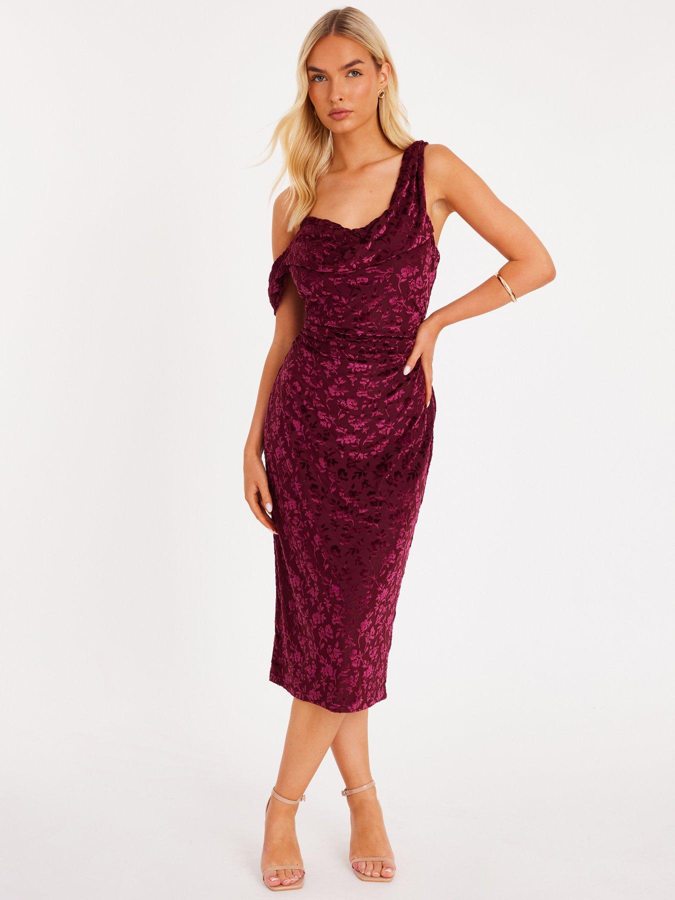 Quiz Burgundy Velvet Floral Midi Dress